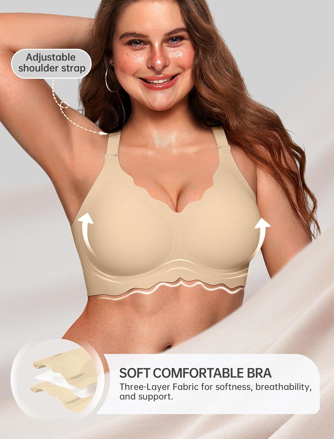imageOEAK Women Bras No Underwire Scalloped Push Up Buttery Soft Tshirt Bra Seamless Full Coverage Convertible Everyday BraSemolina