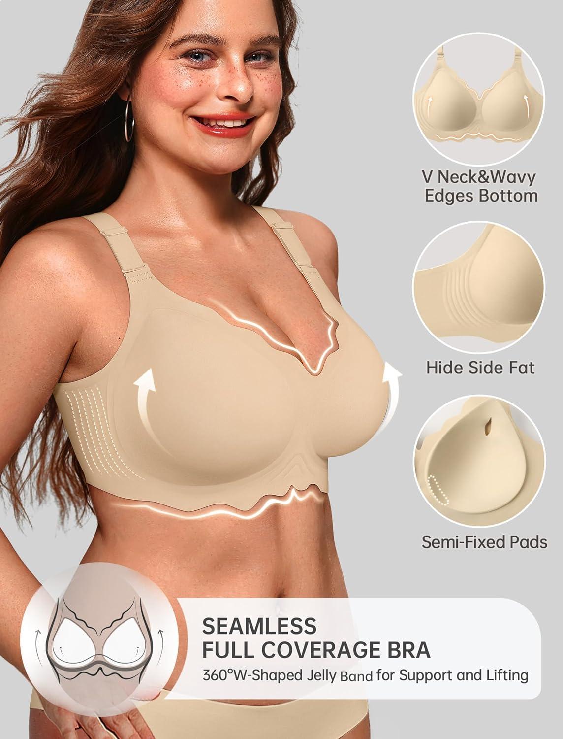 imageOEAK Women Bras No Underwire Scalloped Push Up Buttery Soft Tshirt Bra Seamless Full Coverage Convertible Everyday BraSemolina