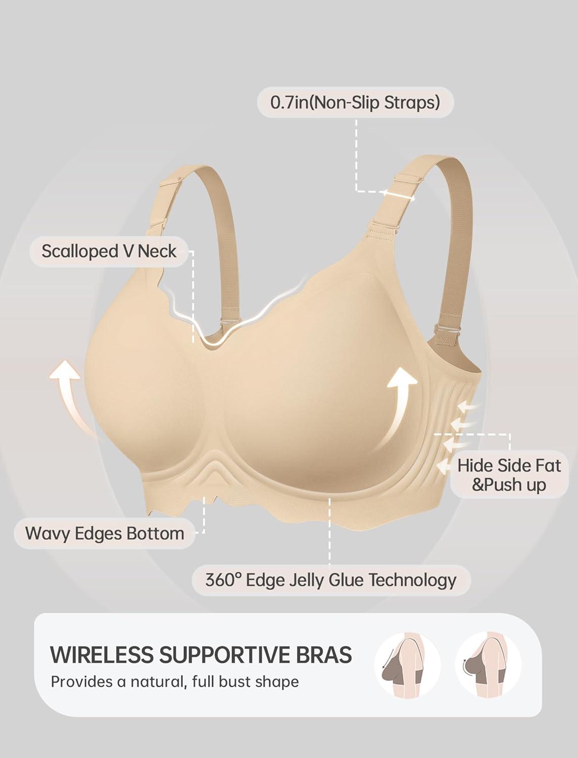 imageOEAK Women Bras No Underwire Scalloped Push Up Buttery Soft Tshirt Bra Seamless Full Coverage Convertible Everyday BraSemolina