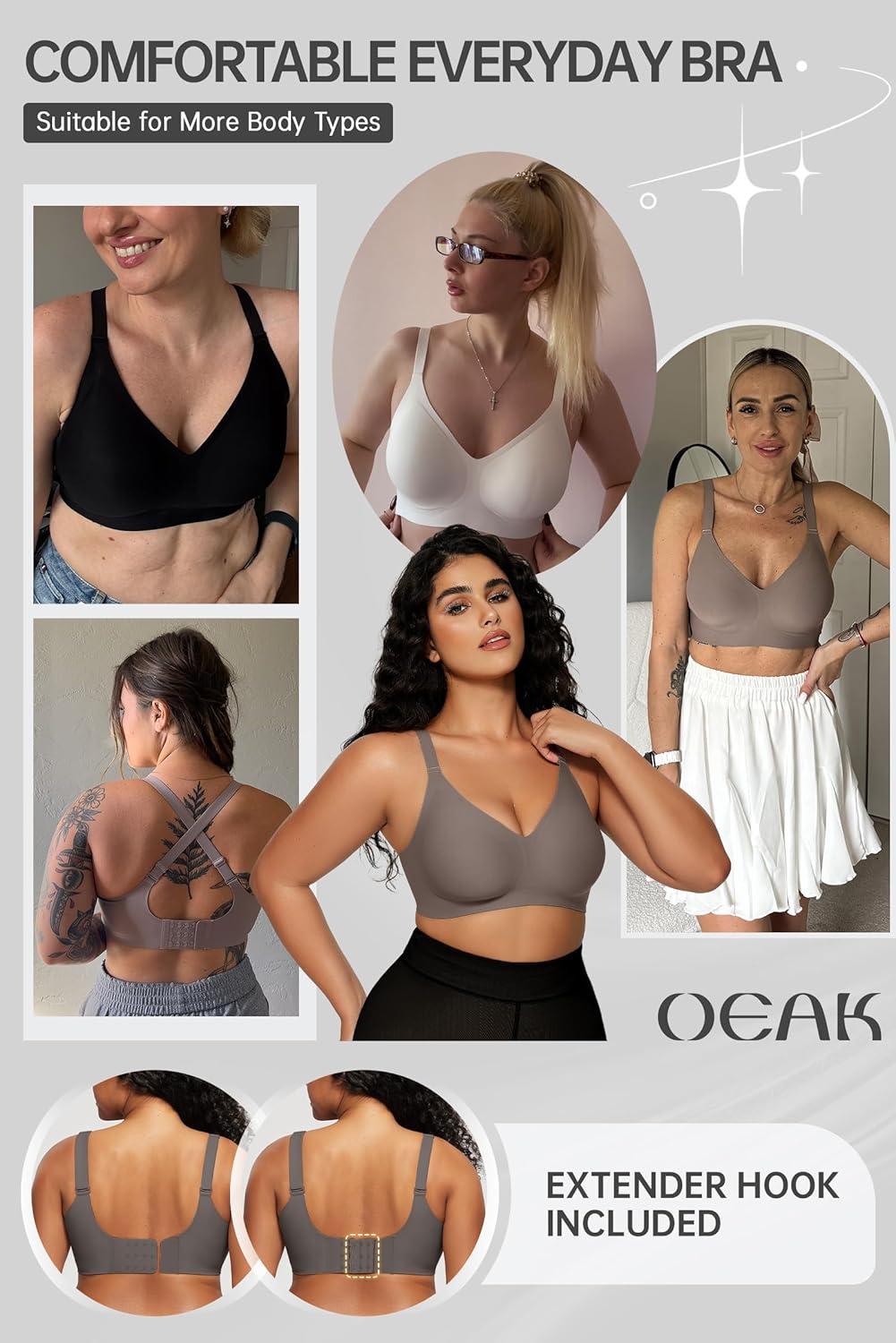 imageOEAK Women Comfortable Push Up Bras Wireless Seamless Full Coverage Bralette Buttery Soft Everyday Tshirt Bra Convertible Bra Grey3XL