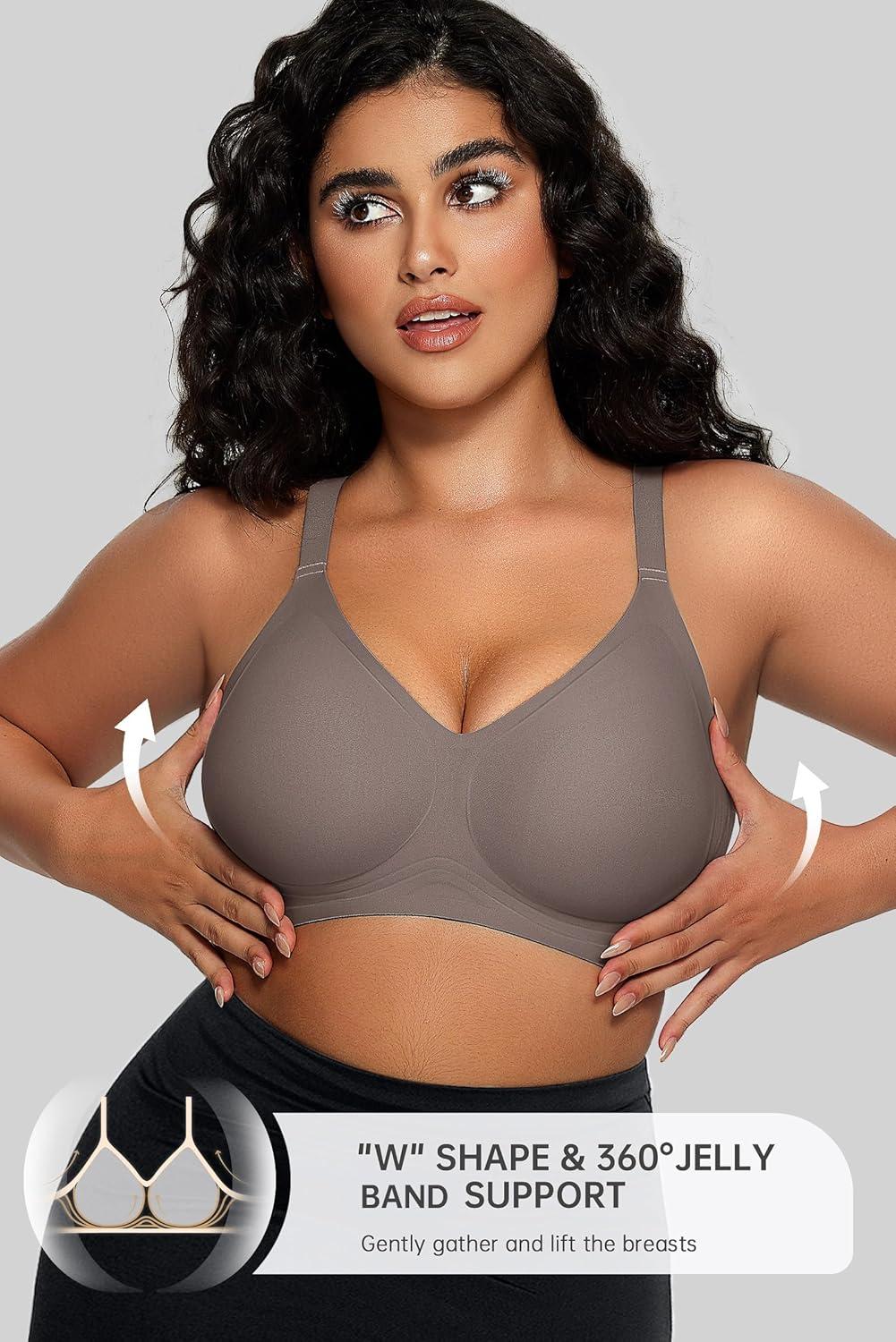 imageOEAK Women Comfortable Push Up Bras Wireless Seamless Full Coverage Bralette Buttery Soft Everyday Tshirt Bra Convertible Bra Grey3XL