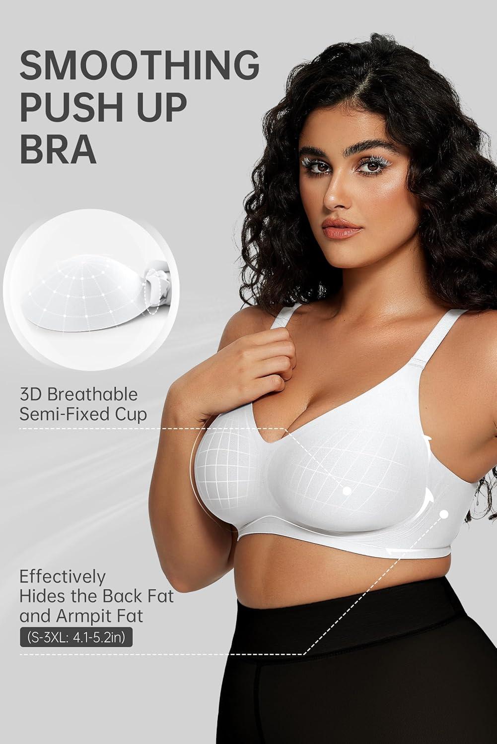 imageOEAK Women Comfortable Push Up Bras Wireless Seamless Full Coverage Bralette Buttery Soft Everyday Tshirt Bra Convertible Bra White M