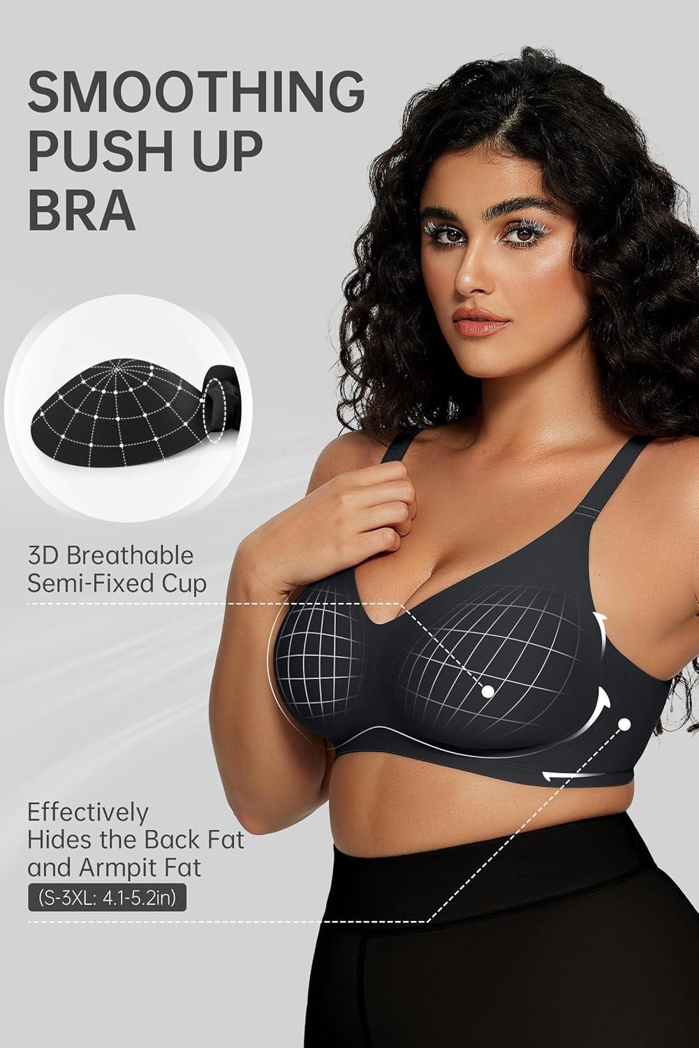 imageOEAK Women Comfortable Push Up Bras Wireless Seamless Full Coverage Bralette Buttery Soft Everyday Tshirt Bra Convertible BraBlack