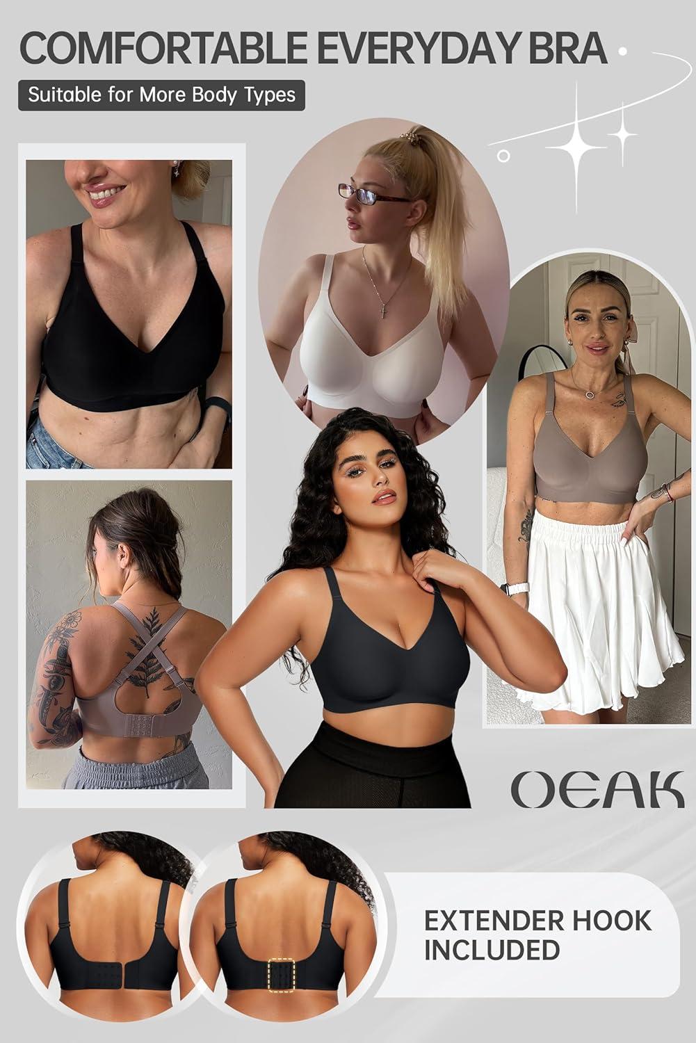 imageOEAK Women Comfortable Push Up Bras Wireless Seamless Full Coverage Bralette Buttery Soft Everyday Tshirt Bra Convertible BraBlack