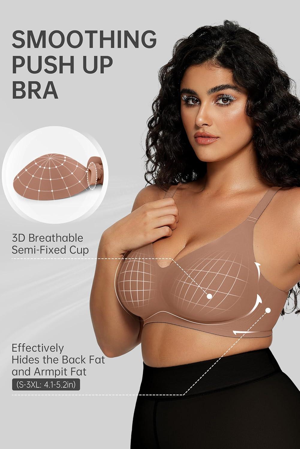 imageOEAK Women Comfortable Push Up Bras Wireless Seamless Full Coverage Bralette Buttery Soft Everyday Tshirt Bra Convertible BraCoffee