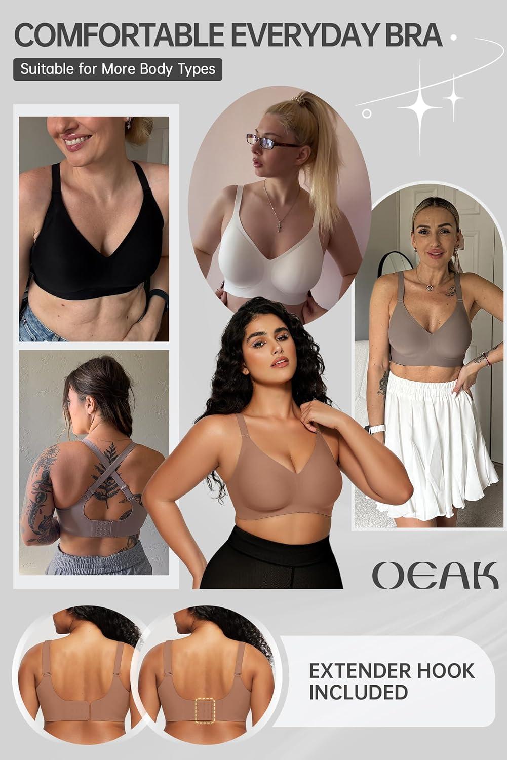 imageOEAK Women Comfortable Push Up Bras Wireless Seamless Full Coverage Bralette Buttery Soft Everyday Tshirt Bra Convertible BraCoffee