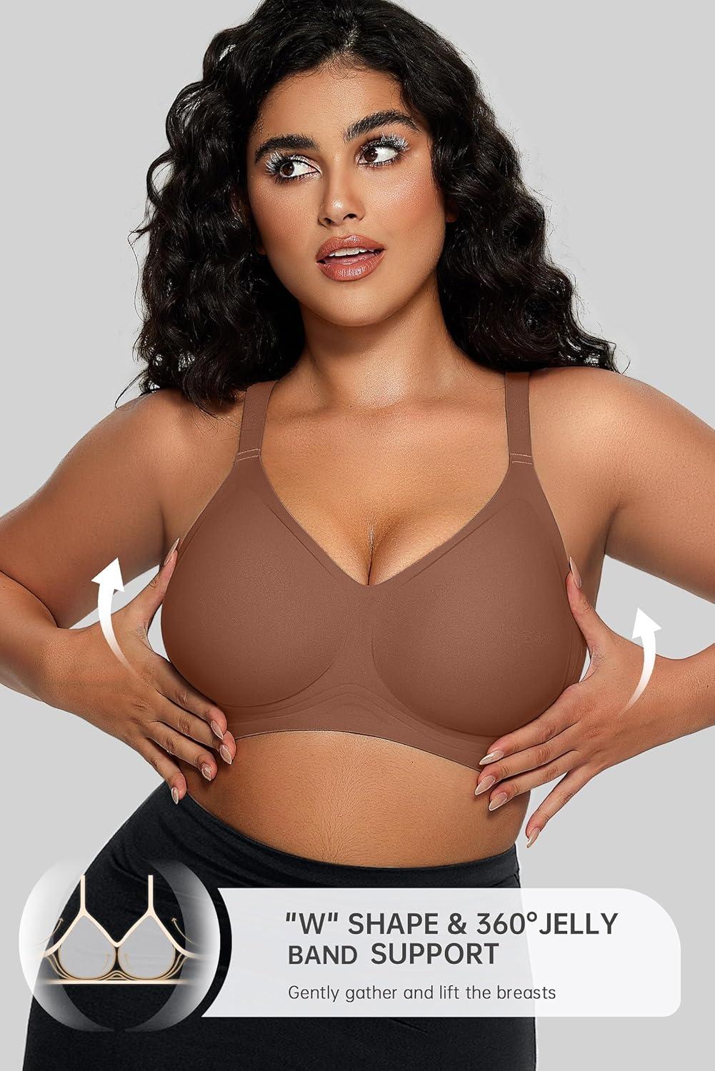 imageOEAK Women Comfortable Push Up Bras Wireless Seamless Full Coverage Bralette Buttery Soft Everyday Tshirt Bra Convertible BraCoffee