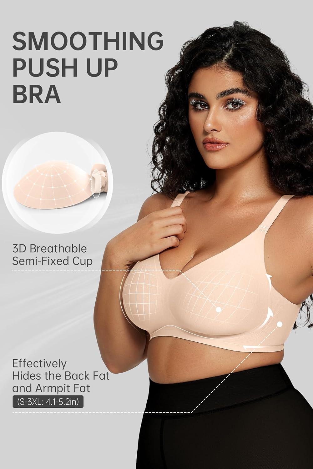 imageOEAK Women Comfortable Push Up Bras Wireless Seamless Full Coverage Bralette Buttery Soft Everyday Tshirt Bra Convertible BraNude