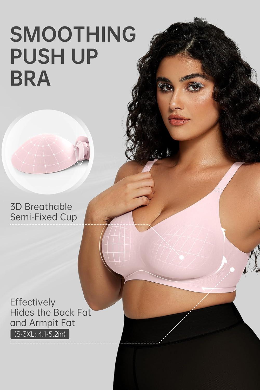 imageOEAK Women Comfortable Push Up Bras Wireless Seamless Full Coverage Bralette Buttery Soft Everyday Tshirt Bra Convertible BraPink