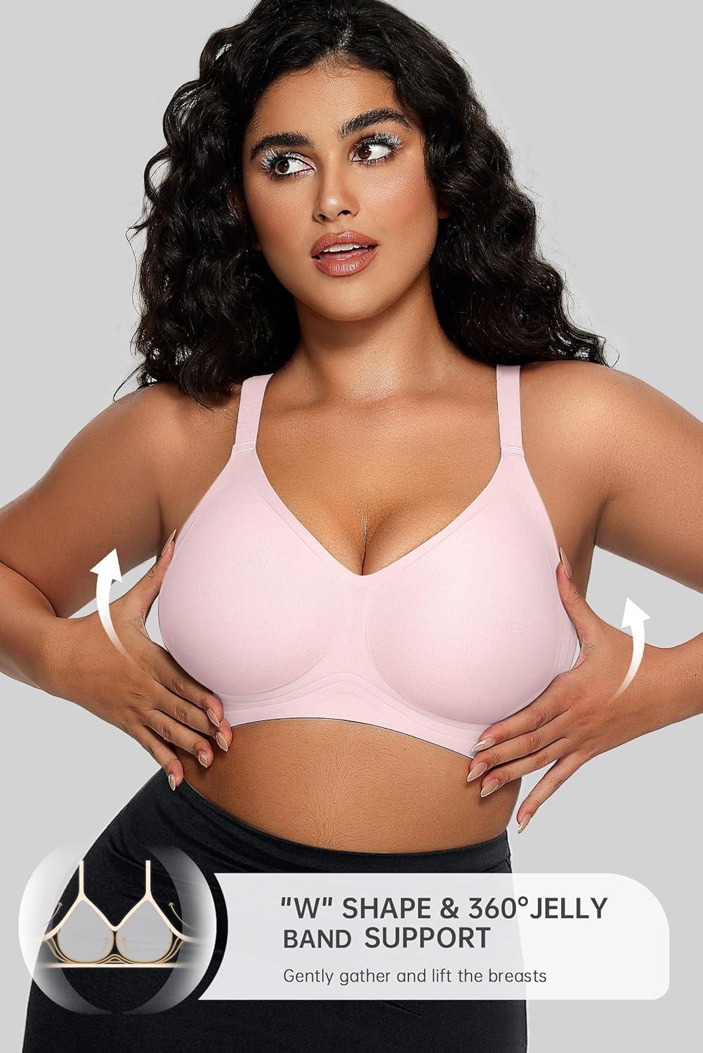 imageOEAK Women Comfortable Push Up Bras Wireless Seamless Full Coverage Bralette Buttery Soft Everyday Tshirt Bra Convertible BraPink