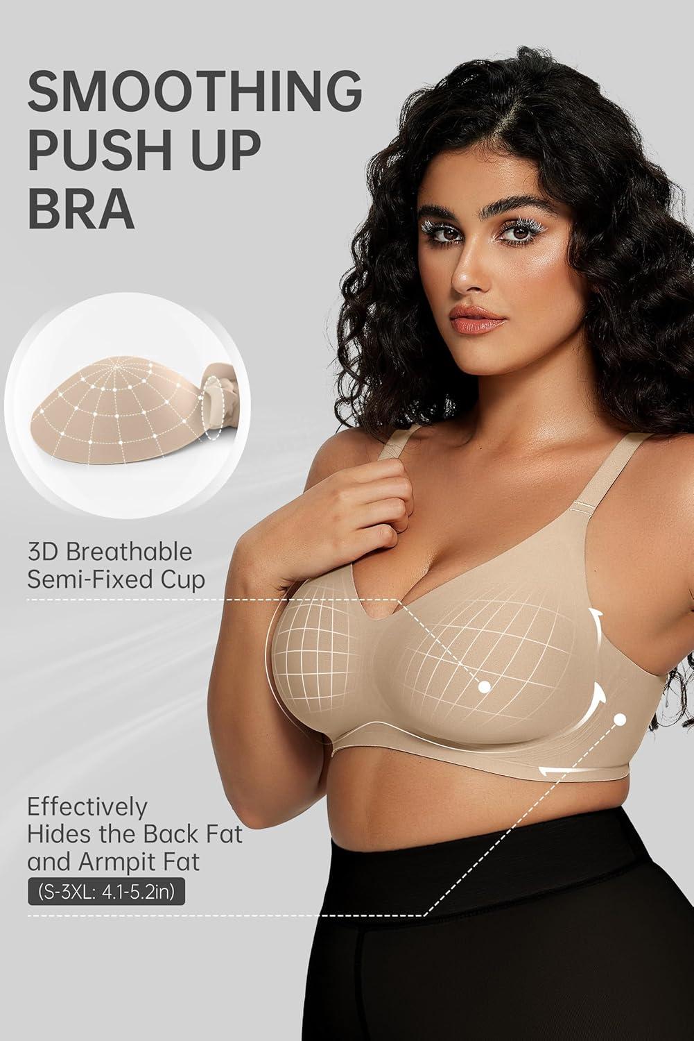 imageOEAK Women Comfortable Push Up Bras Wireless Seamless Full Coverage Bralette Buttery Soft Everyday Tshirt Bra Convertible BraSemolina