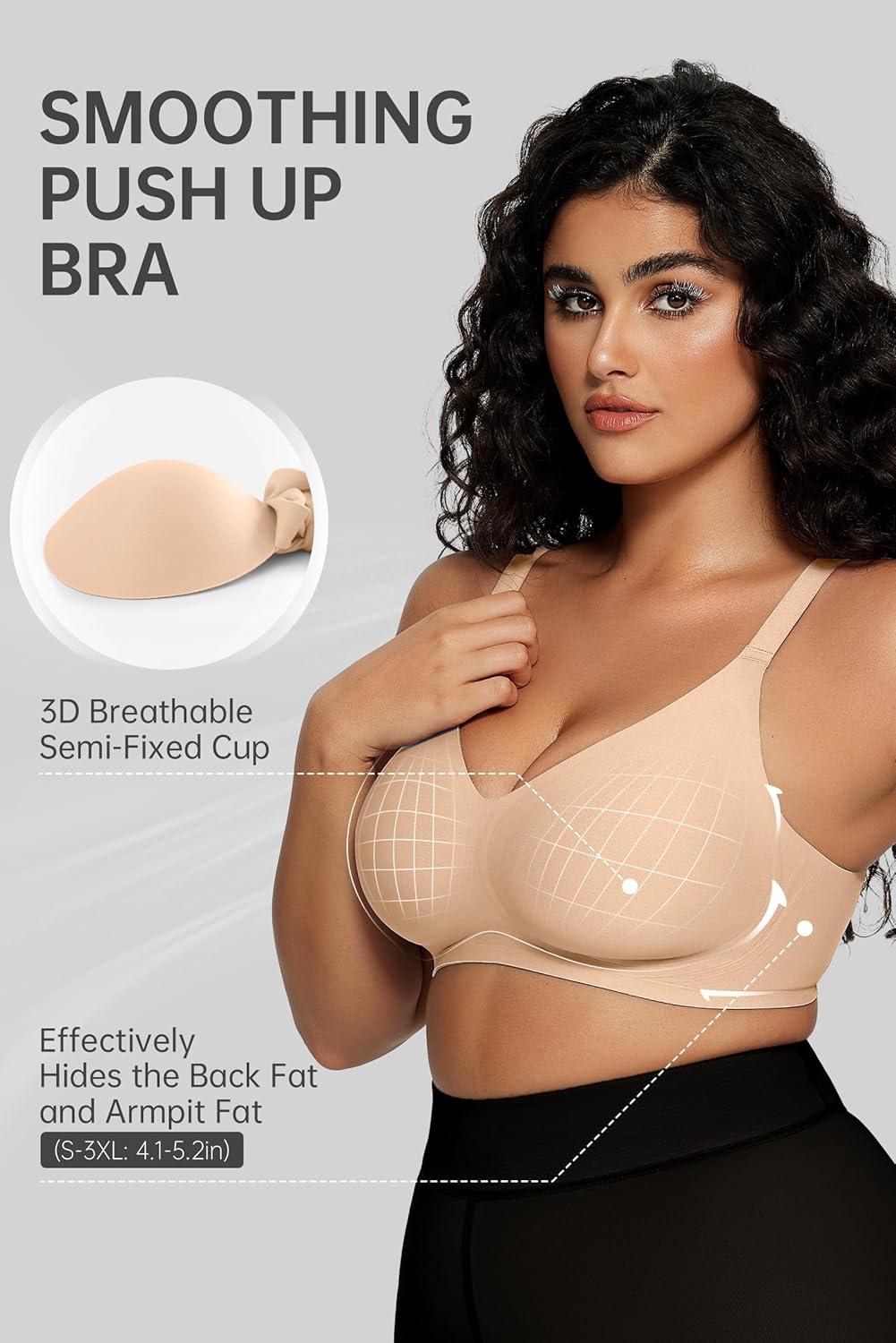 imageOEAK Women Comfortable Push Up Bras Wireless Seamless Full Coverage Bralette Buttery Soft Everyday Tshirt Bra Convertible BraSkin Nude