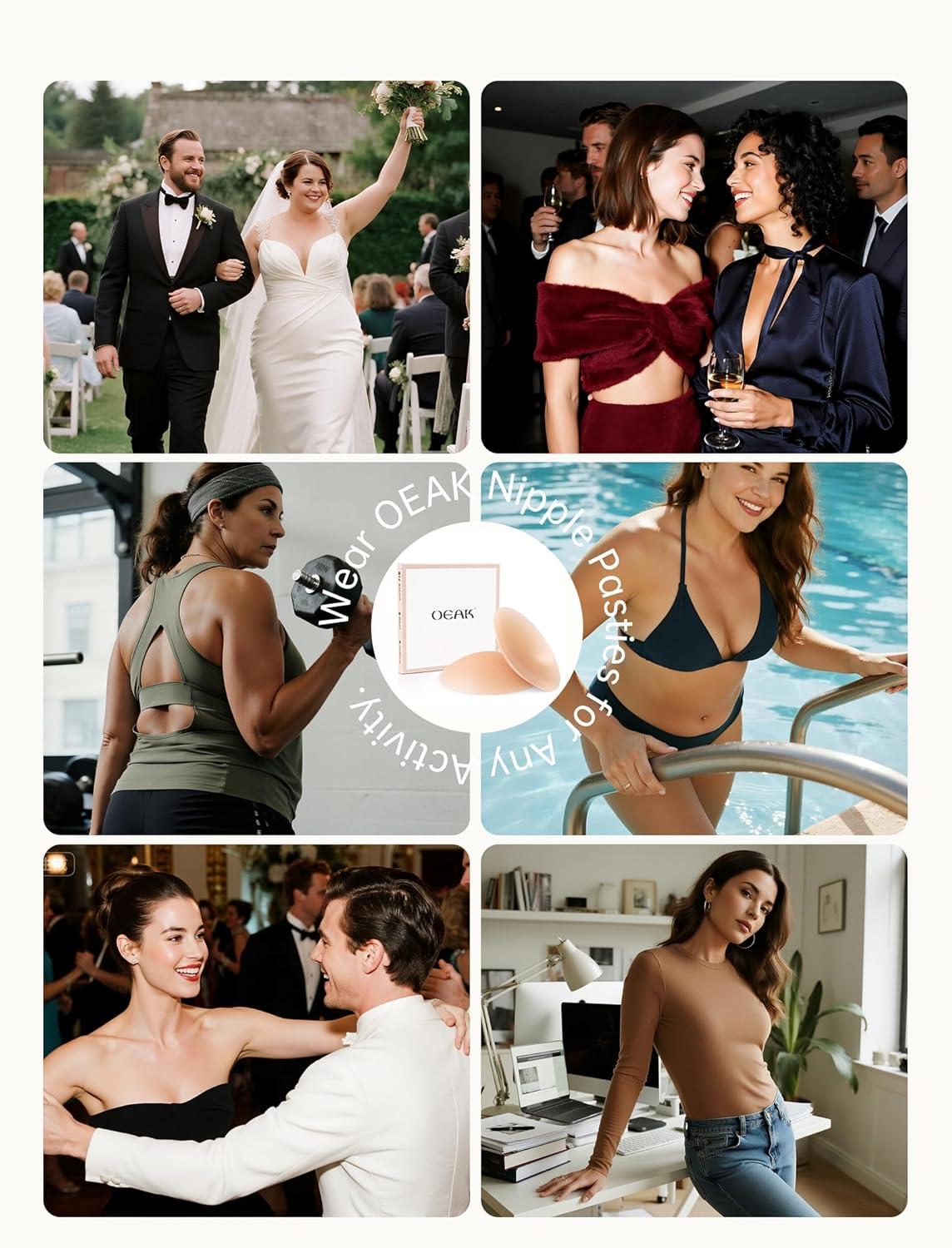 imageOEAK Women Nipple Covers Reusable Seamless Pasties Sticky Adhesive Silicone Bra Breast Petals ADD for Strapless DressCaramel