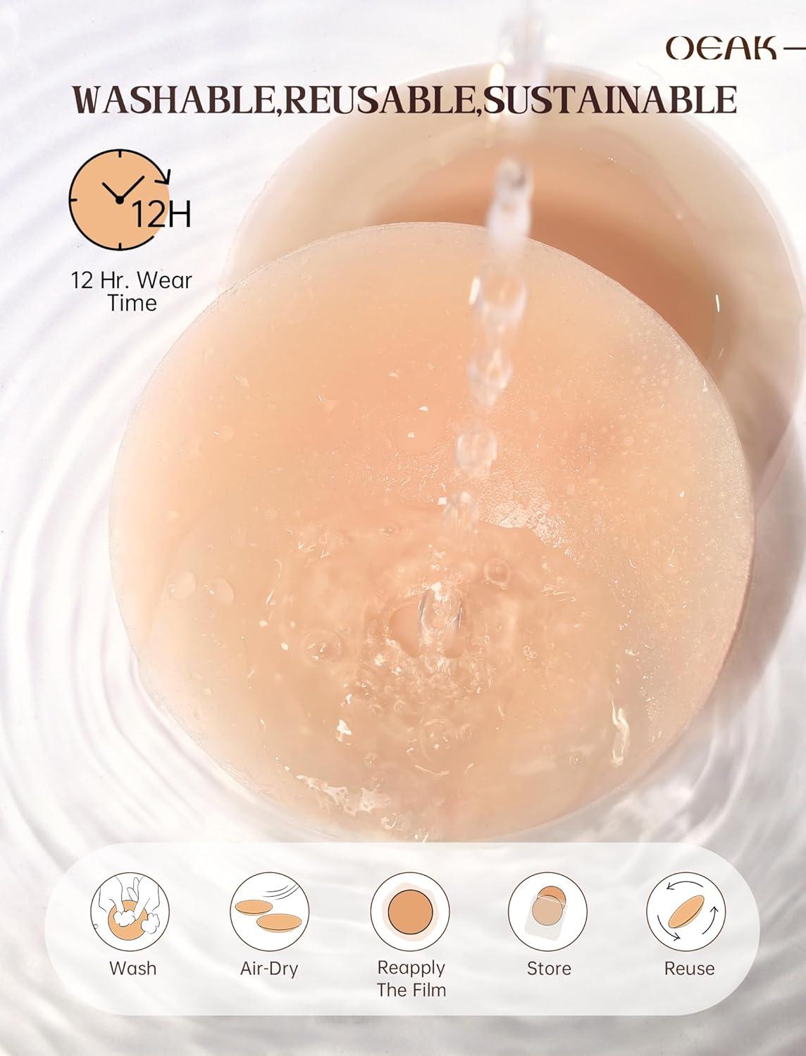 imageOEAK Women Nipple Covers Reusable Seamless Pasties Sticky Adhesive Silicone Bra Breast Petals ADD for Strapless DressCaramel