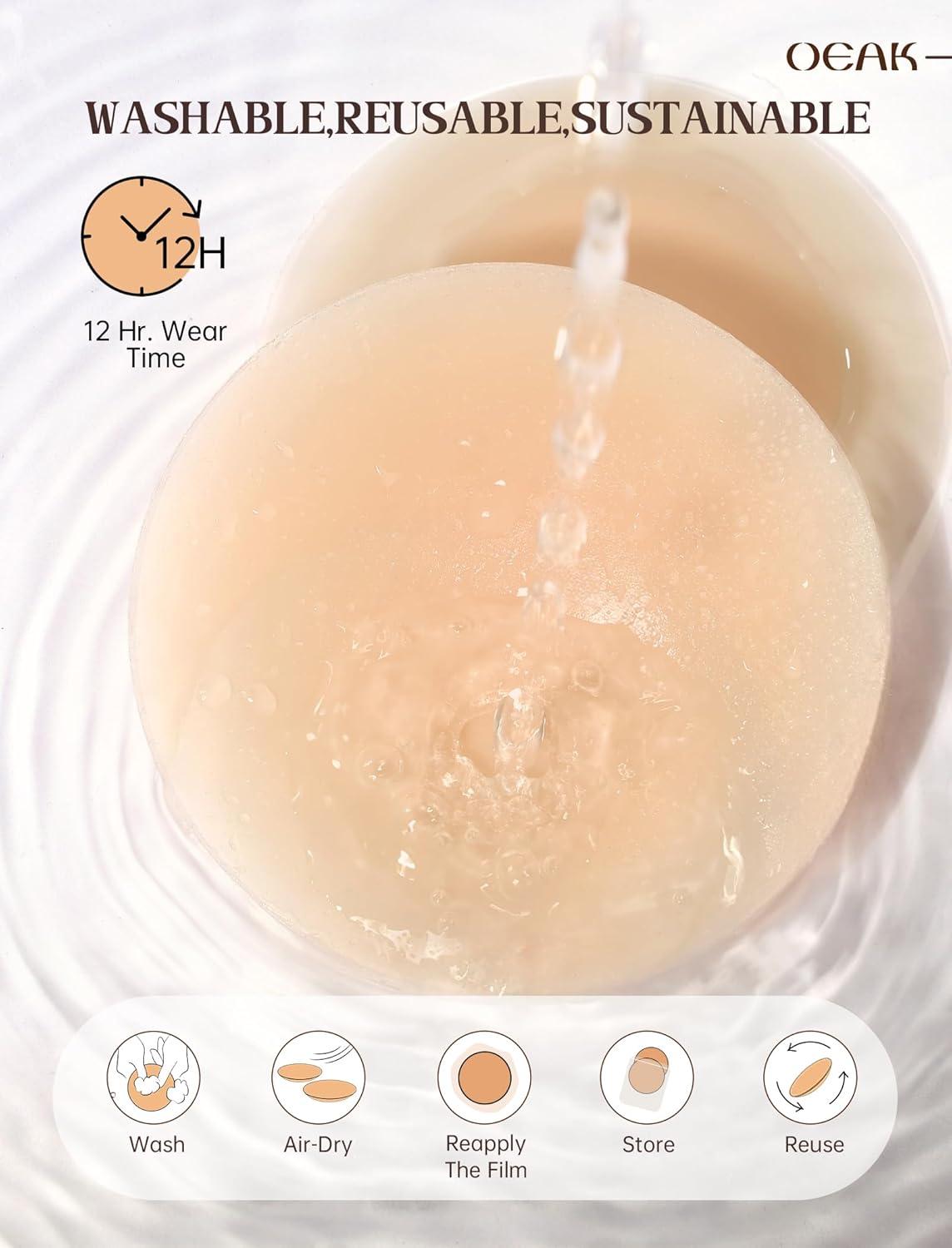 imageOEAK Women Nipple Covers Reusable Seamless Pasties Sticky Adhesive Silicone Bra Breast Petals ADD for Strapless DressCrme