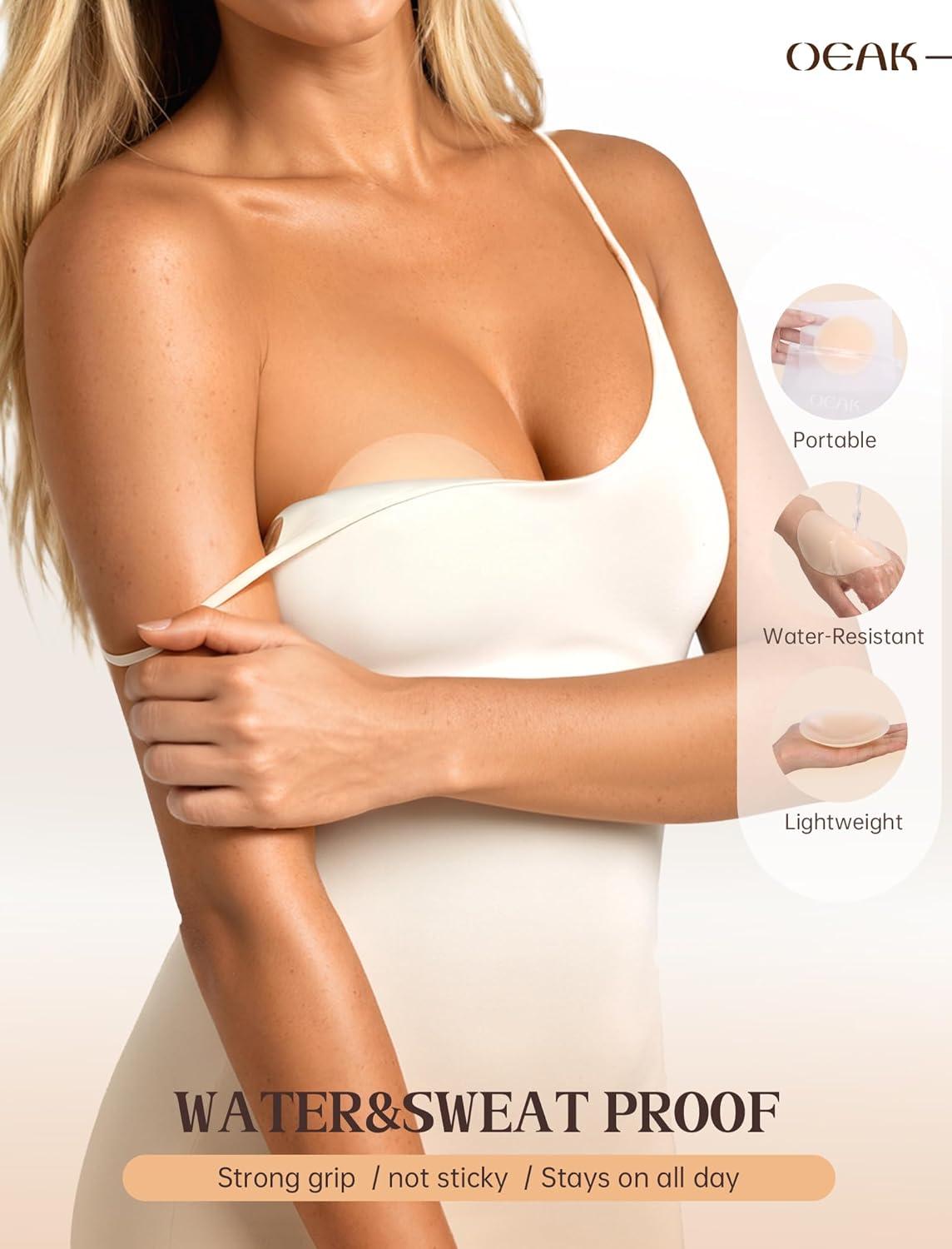 imageOEAK Women Nipple Covers Reusable Seamless Pasties Sticky Adhesive Silicone Bra Breast Petals ADD for Strapless DressCrme