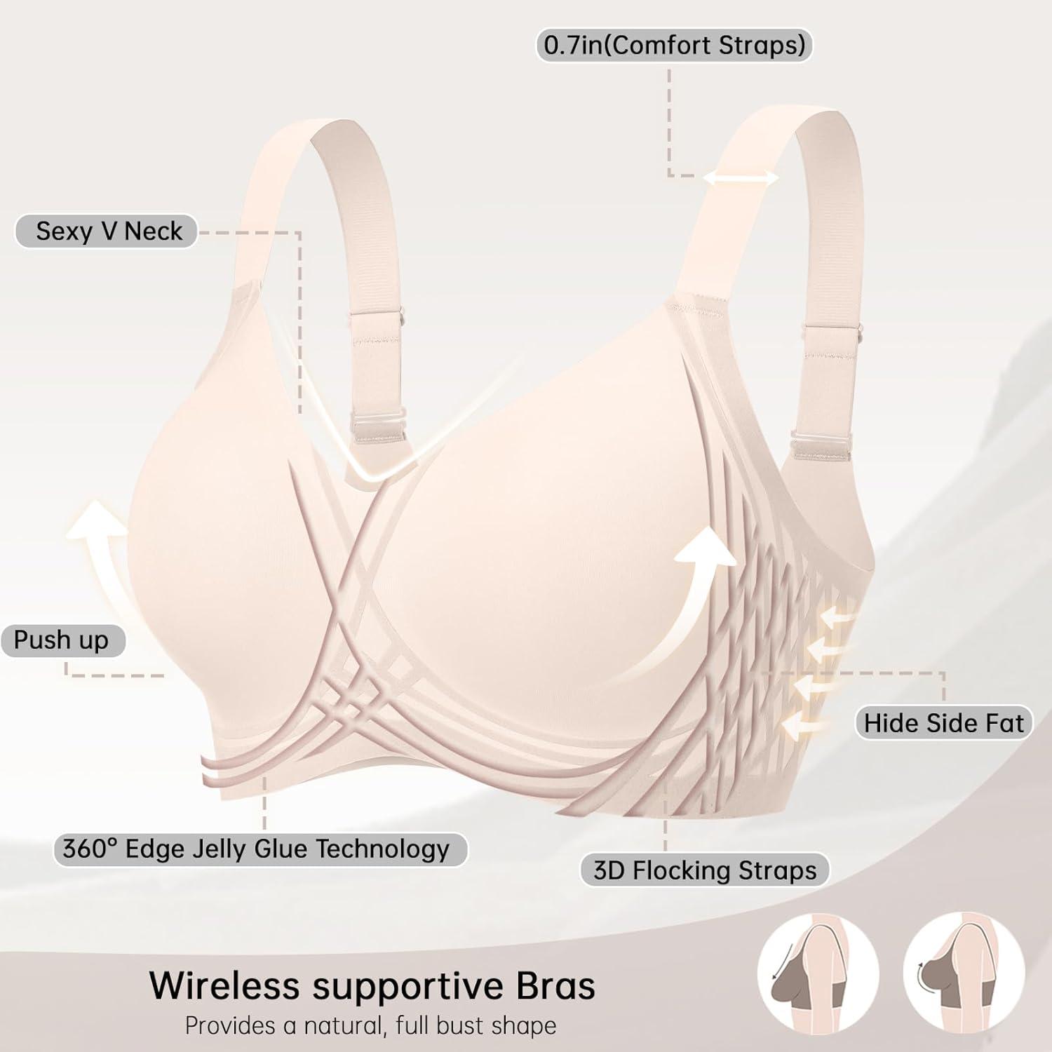 imageOEAK Women Seamless Bra No Underwire Push Up Anti Sagging Bralettes Everyday Supportive Racerback Bras 32A to 40D42BNude