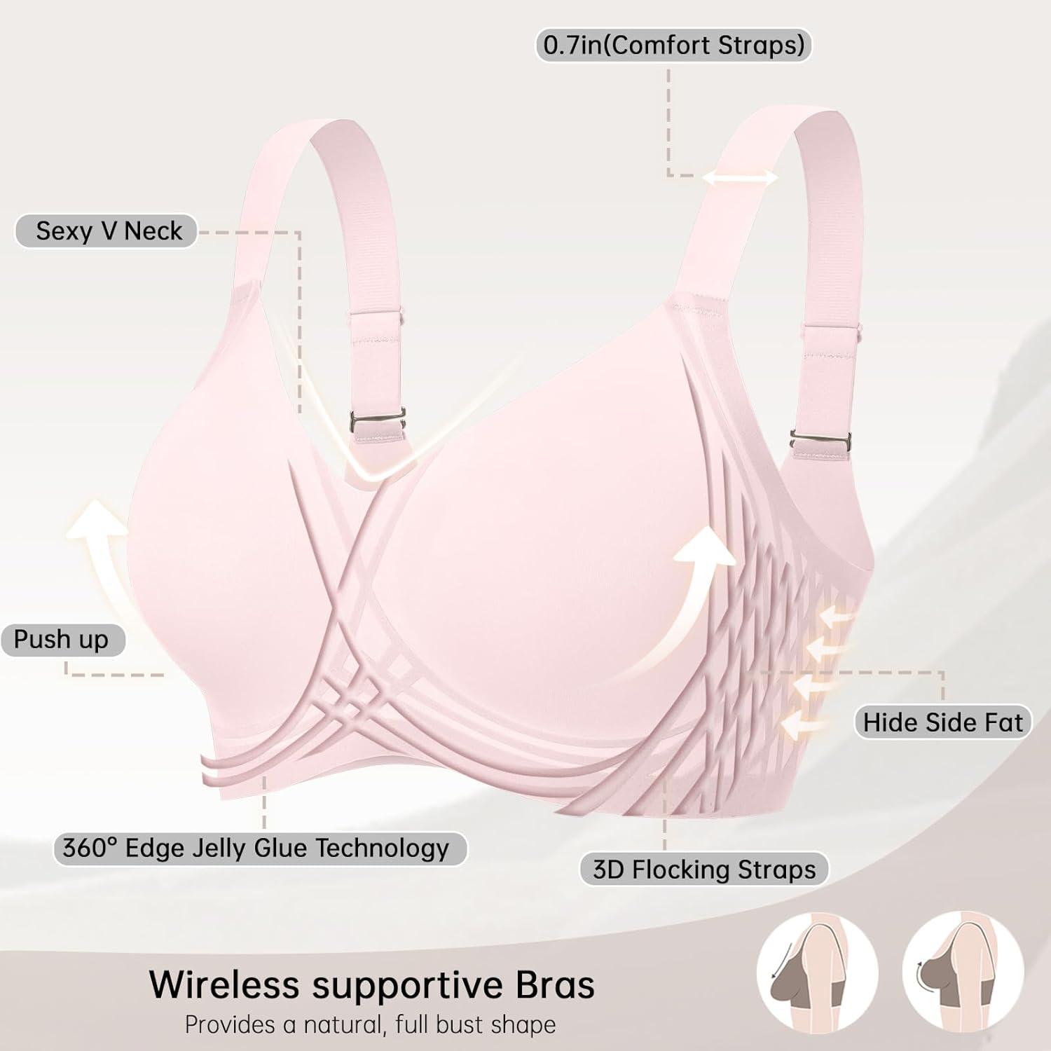 imageOEAK Women Seamless Bra No Underwire Push Up Anti Sagging Bralettes Everyday Supportive Racerback Bras 32A to 40D42BPink