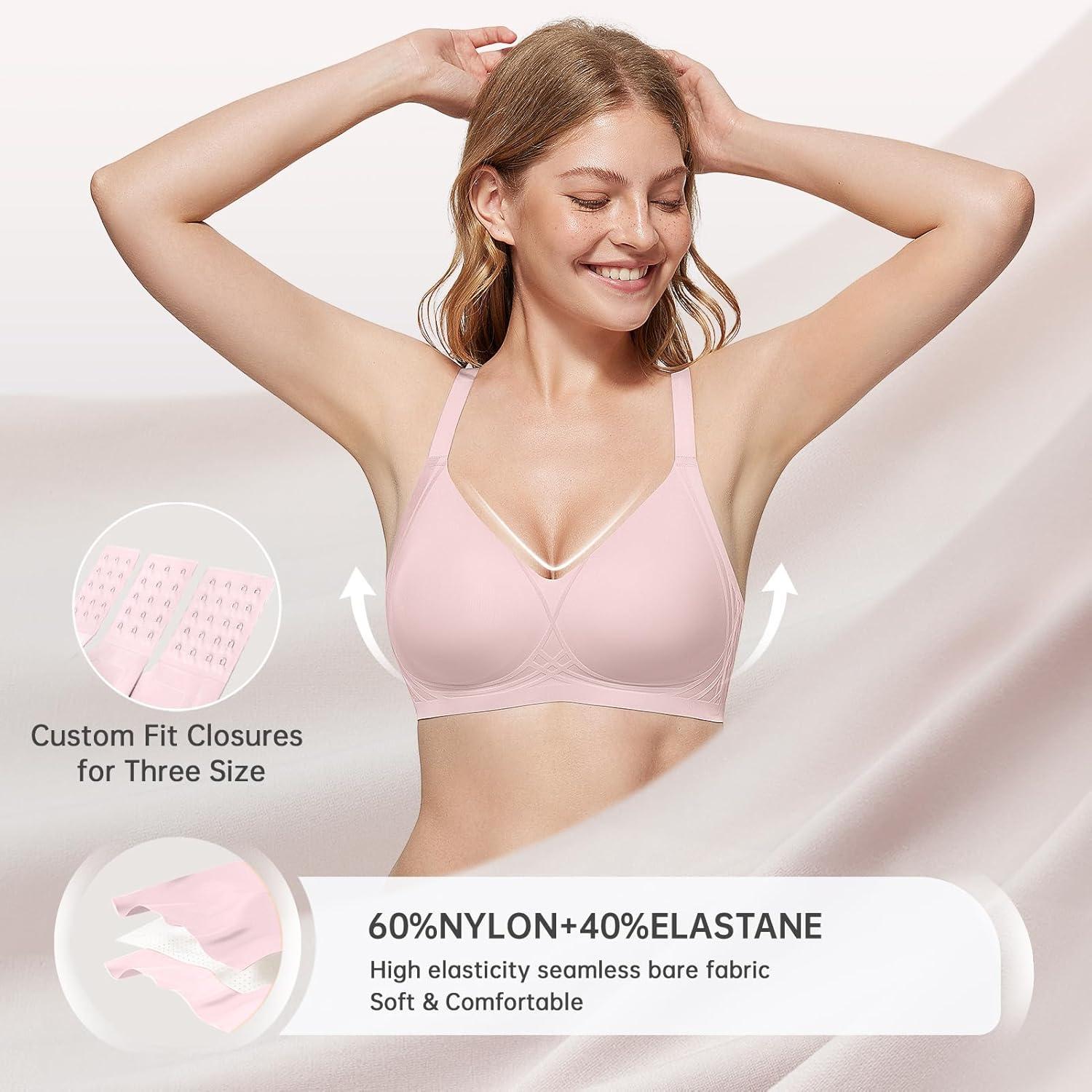 imageOEAK Women Seamless Bra No Underwire Push Up Anti Sagging Bralettes Everyday Tshirt Supportive Racerback Bra XL Pink