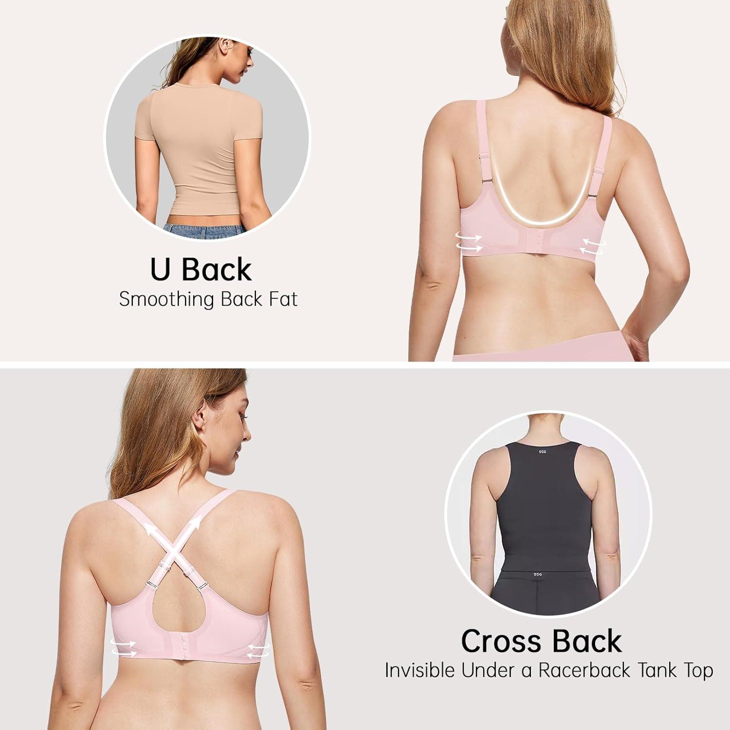 imageOEAK Women Seamless Bra No Underwire Push Up Anti Sagging Bralettes Everyday Tshirt Supportive Racerback Bra XL Pink