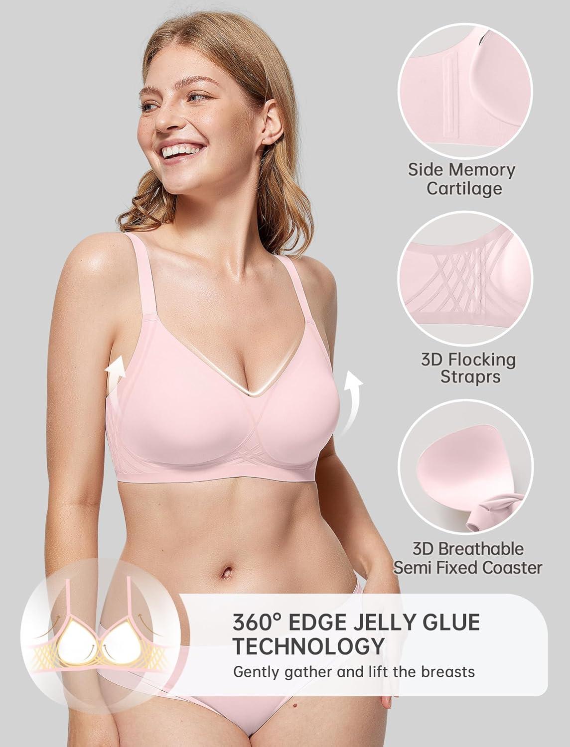 imageOEAK Women Seamless Bra No Underwire Push Up Anti Sagging Bralettes Everyday Tshirt Supportive Racerback Bra XL Pink