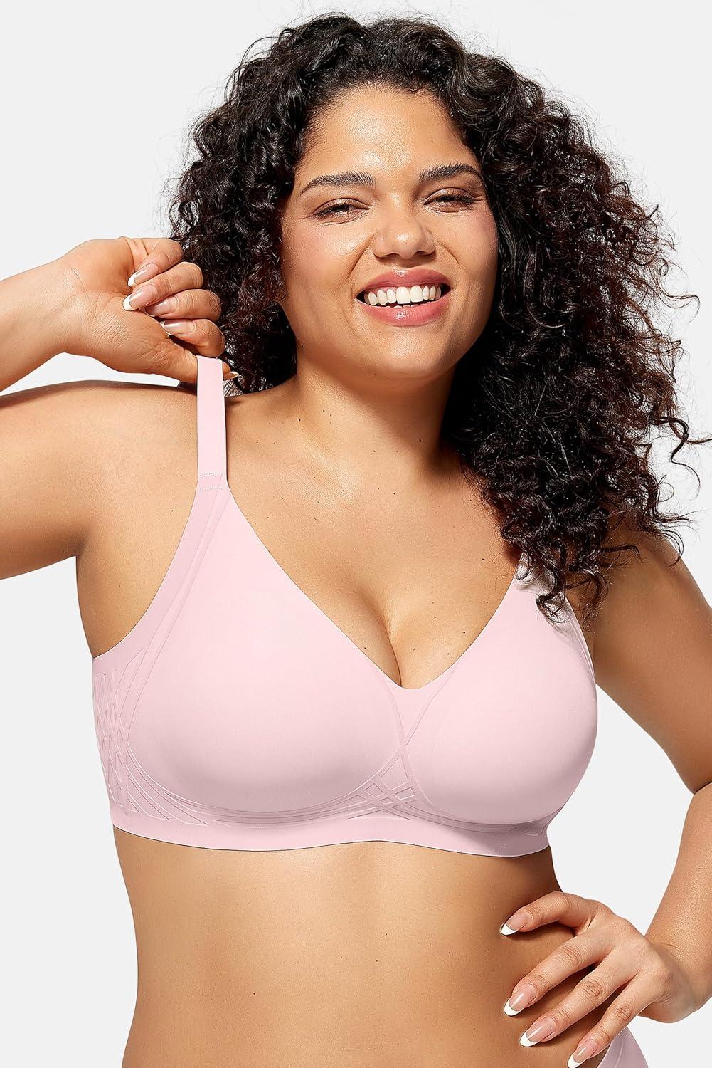 imageOEAK Women Seamless Bra No Underwire Push Up Anti Sagging Bralettes Everyday Tshirt Supportive Racerback Bra XL Pink