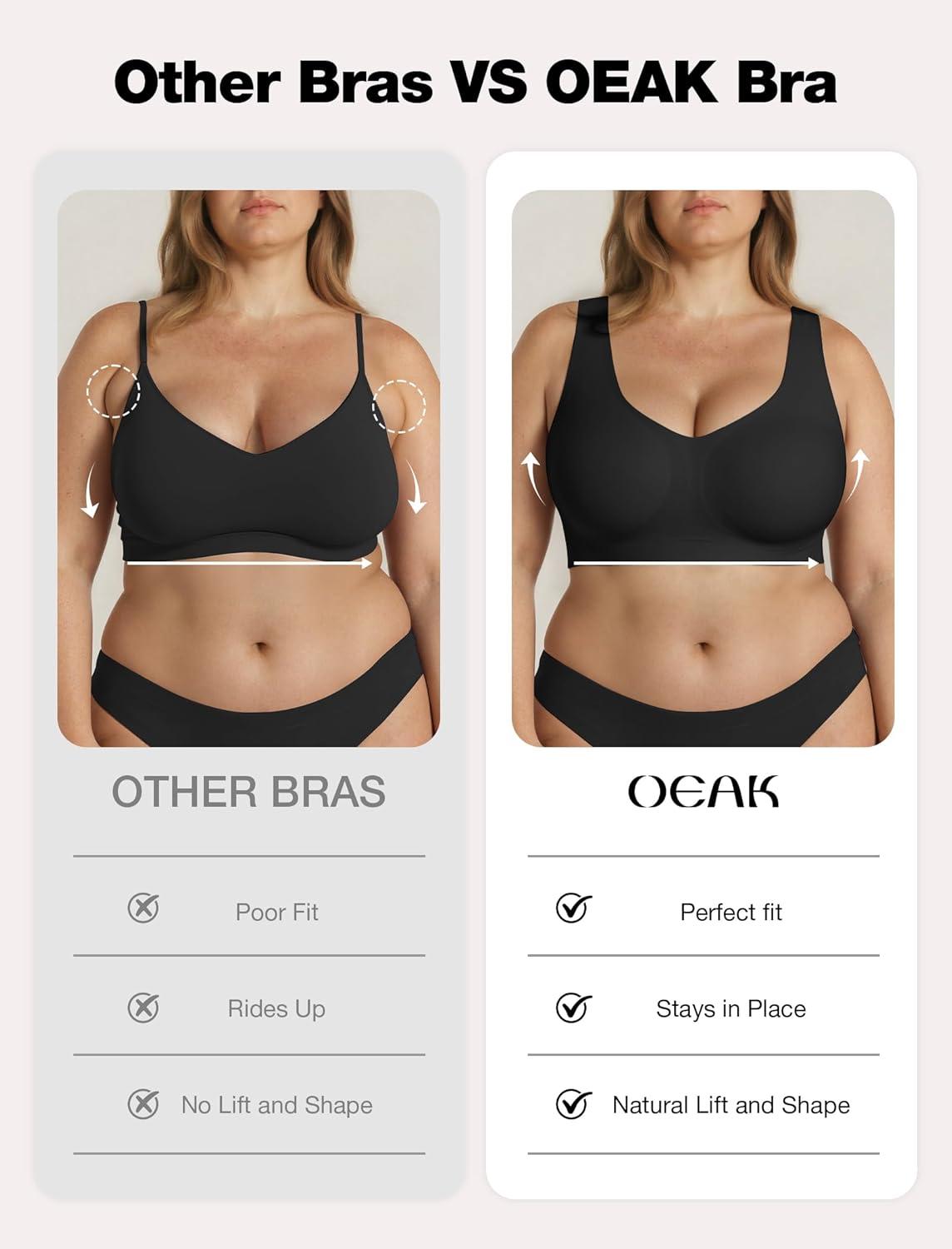 imageOEAK Women Soft Comfortable Bra No Underwire Jelly Bras Seamless Full Coverage Supportive Bralette Everyday Sports Tshirt BraBlack