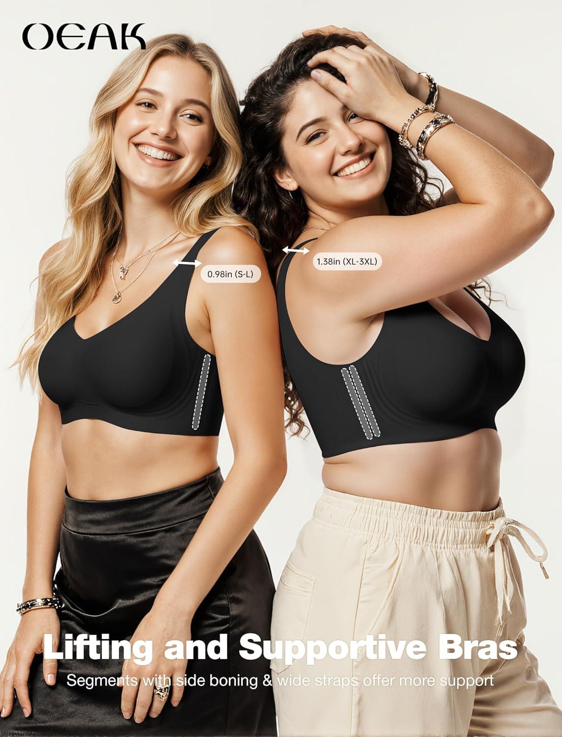 imageOEAK Women Soft Comfortable Bra No Underwire Jelly Bras Seamless Full Coverage Supportive Bralette Everyday Sports Tshirt BraBlack