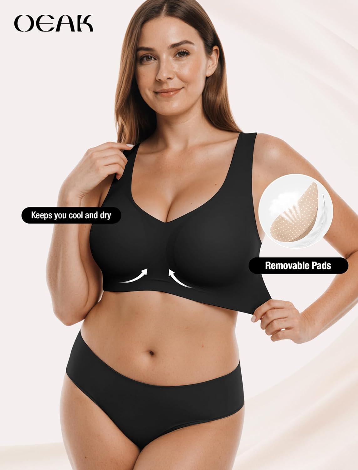 imageOEAK Women Soft Comfortable Bra No Underwire Jelly Bras Seamless Full Coverage Supportive Bralette Everyday Sports Tshirt BraBlack
