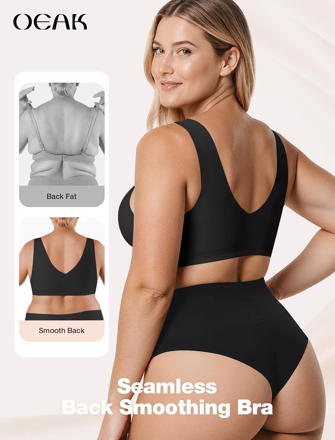 imageOEAK Women Soft Comfortable Bra No Underwire Jelly Bras Seamless Full Coverage Supportive Bralette Everyday Sports Tshirt BraBlack