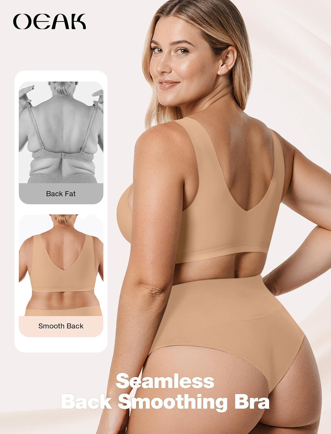 imageOEAK Women Soft Comfortable Bra No Underwire Jelly Bras Seamless Full Coverage Supportive Bralette Everyday Sports Tshirt BraSand