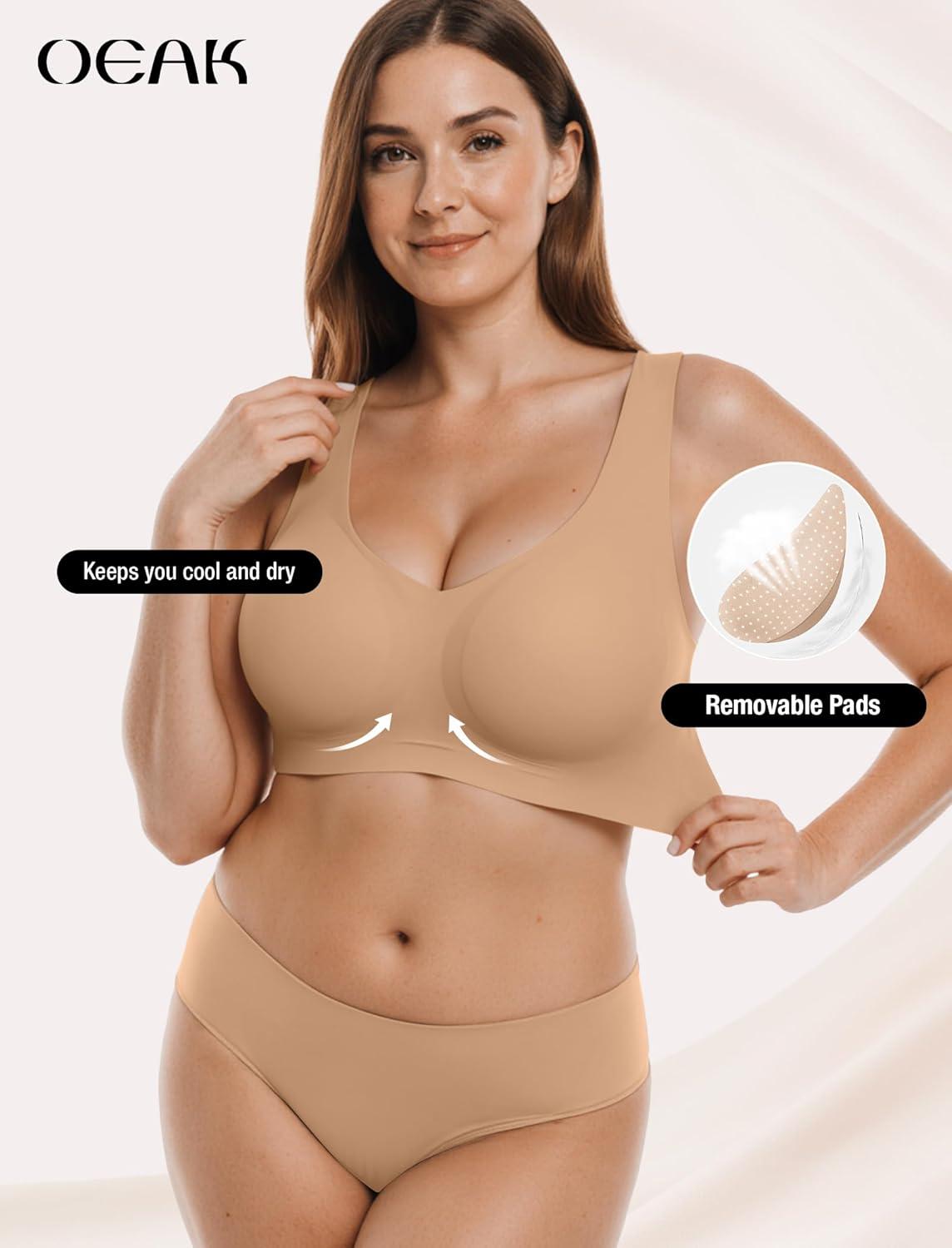 imageOEAK Women Soft Comfortable Bra No Underwire Jelly Bras Seamless Full Coverage Supportive Bralette Everyday Sports Tshirt BraSand