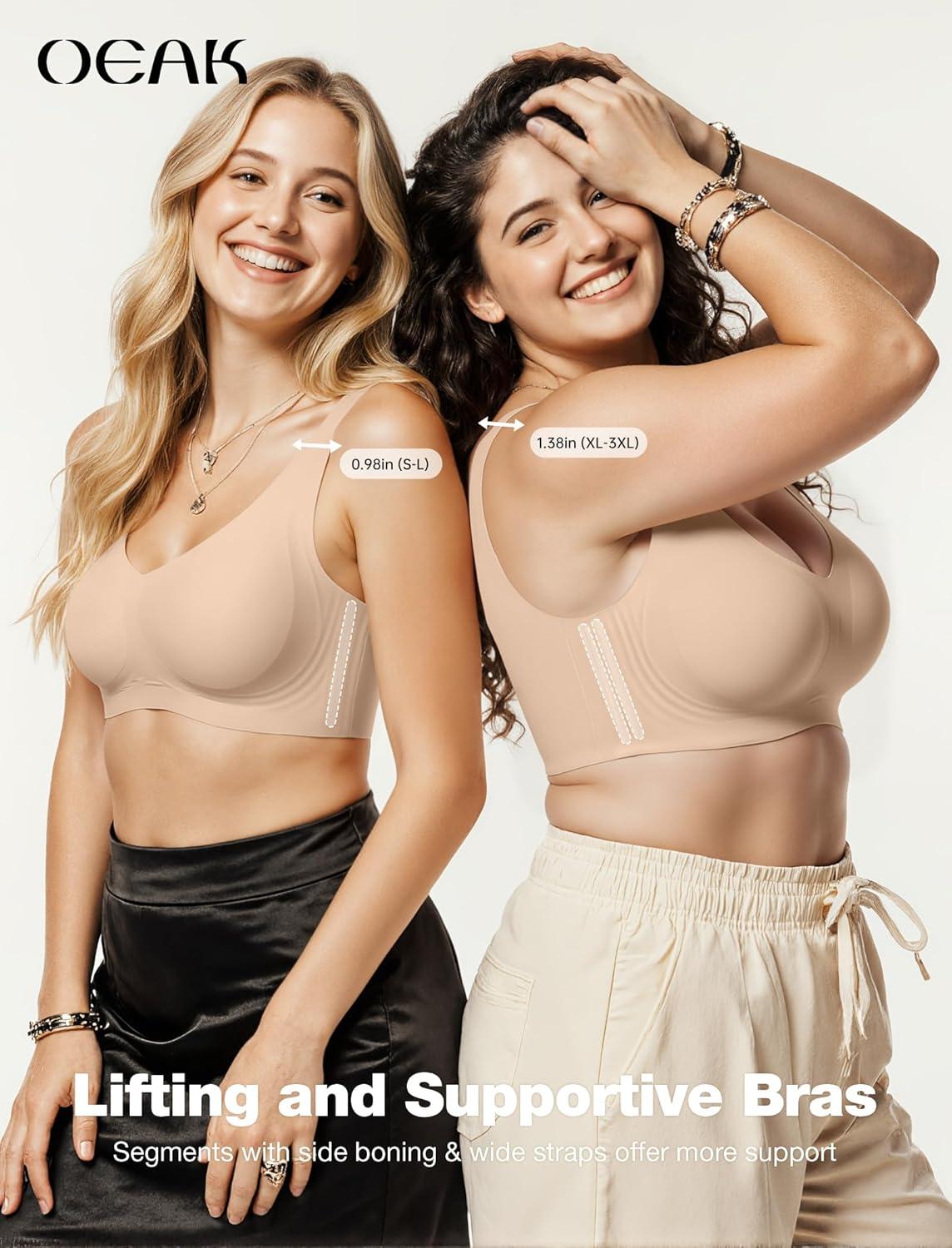 imageOEAK Women Soft Comfortable Bra No Underwire Jelly Bras Seamless Full Coverage Supportive Bralette Everyday Sports Tshirt BraSkin Sand