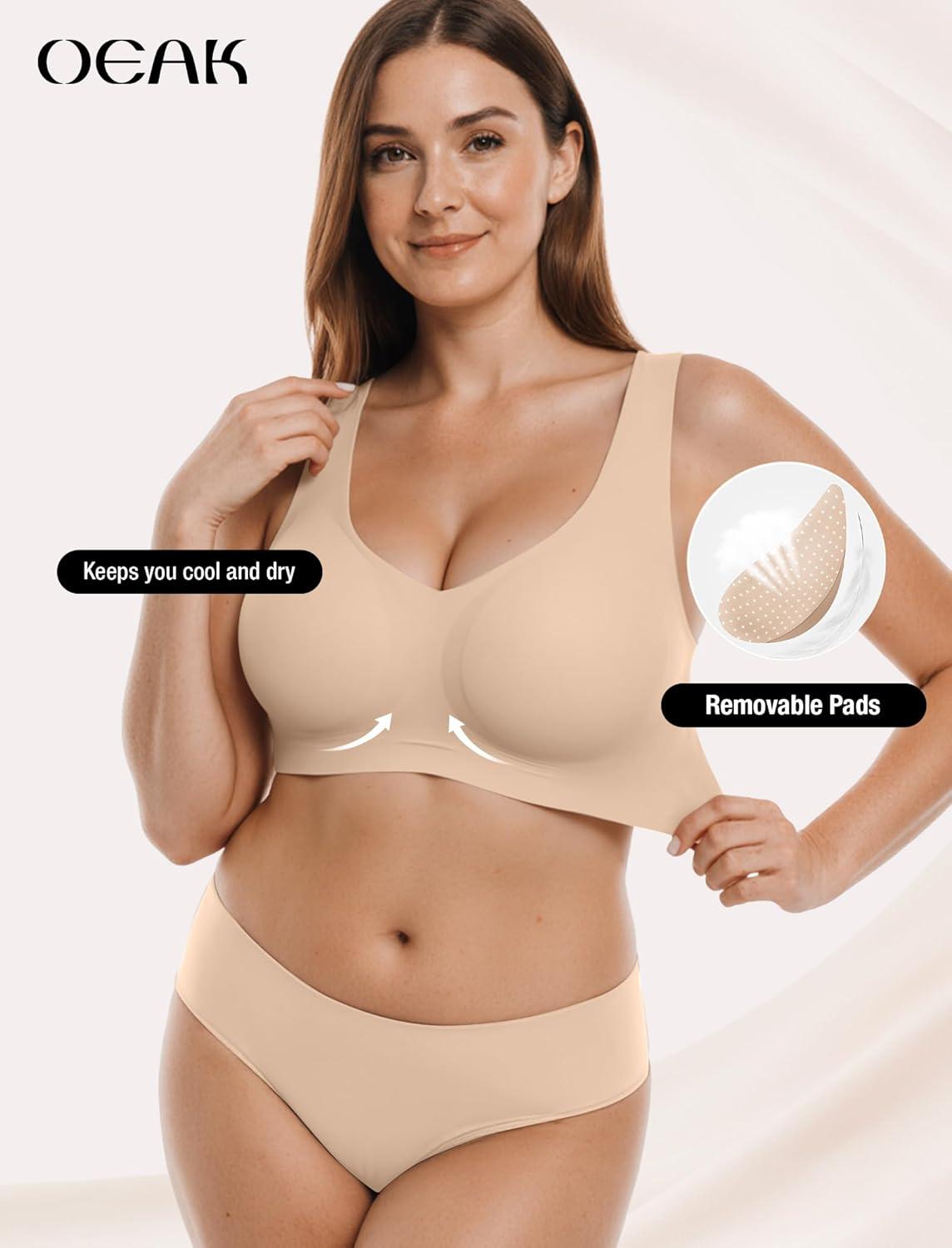 imageOEAK Women Soft Comfortable Bra No Underwire Jelly Bras Seamless Full Coverage Supportive Bralette Everyday Sports Tshirt BraSkin Sand