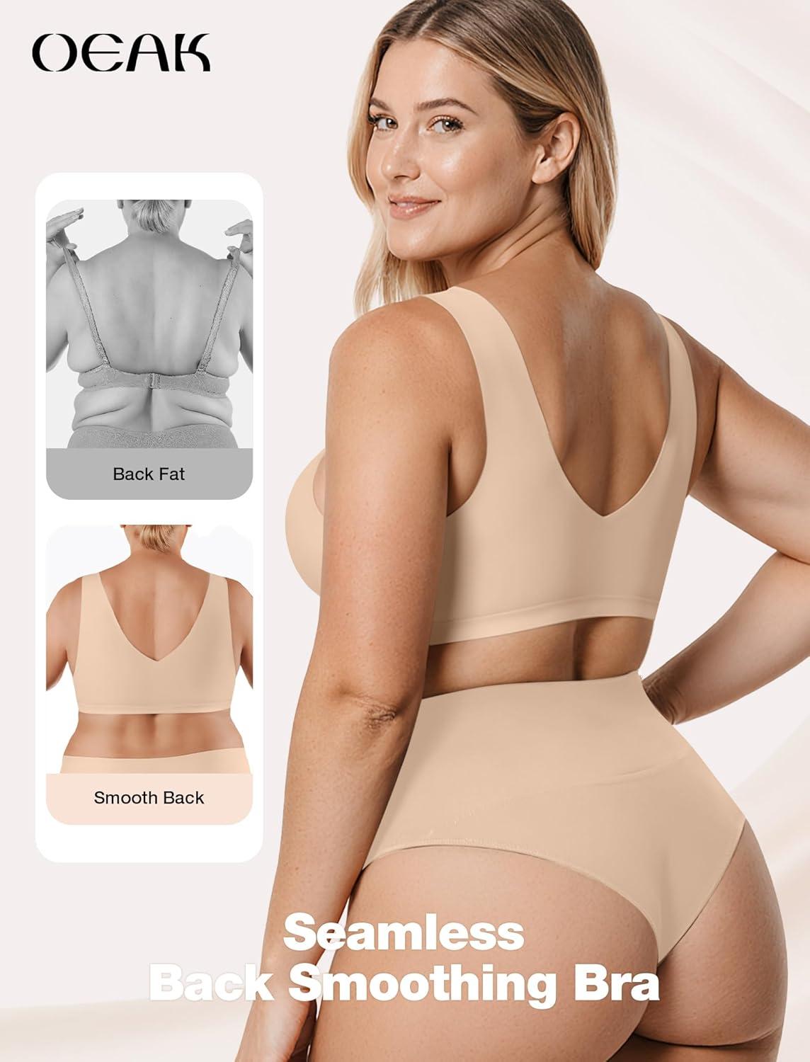 imageOEAK Women Soft Comfortable Bra No Underwire Jelly Bras Seamless Full Coverage Supportive Bralette Everyday Sports Tshirt BraSkin Sand