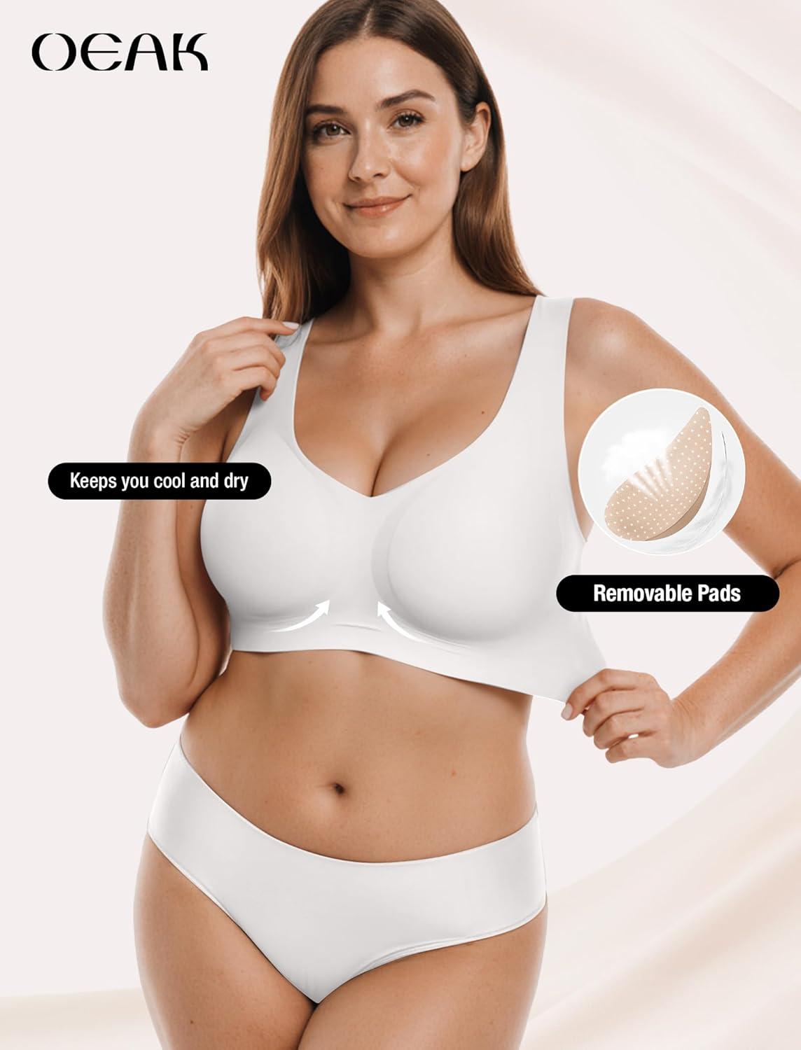 imageOEAK Women Soft Comfortable Bra No Underwire Jelly Bras Seamless Full Coverage Supportive Bralette Everyday Sports Tshirt BraWhite