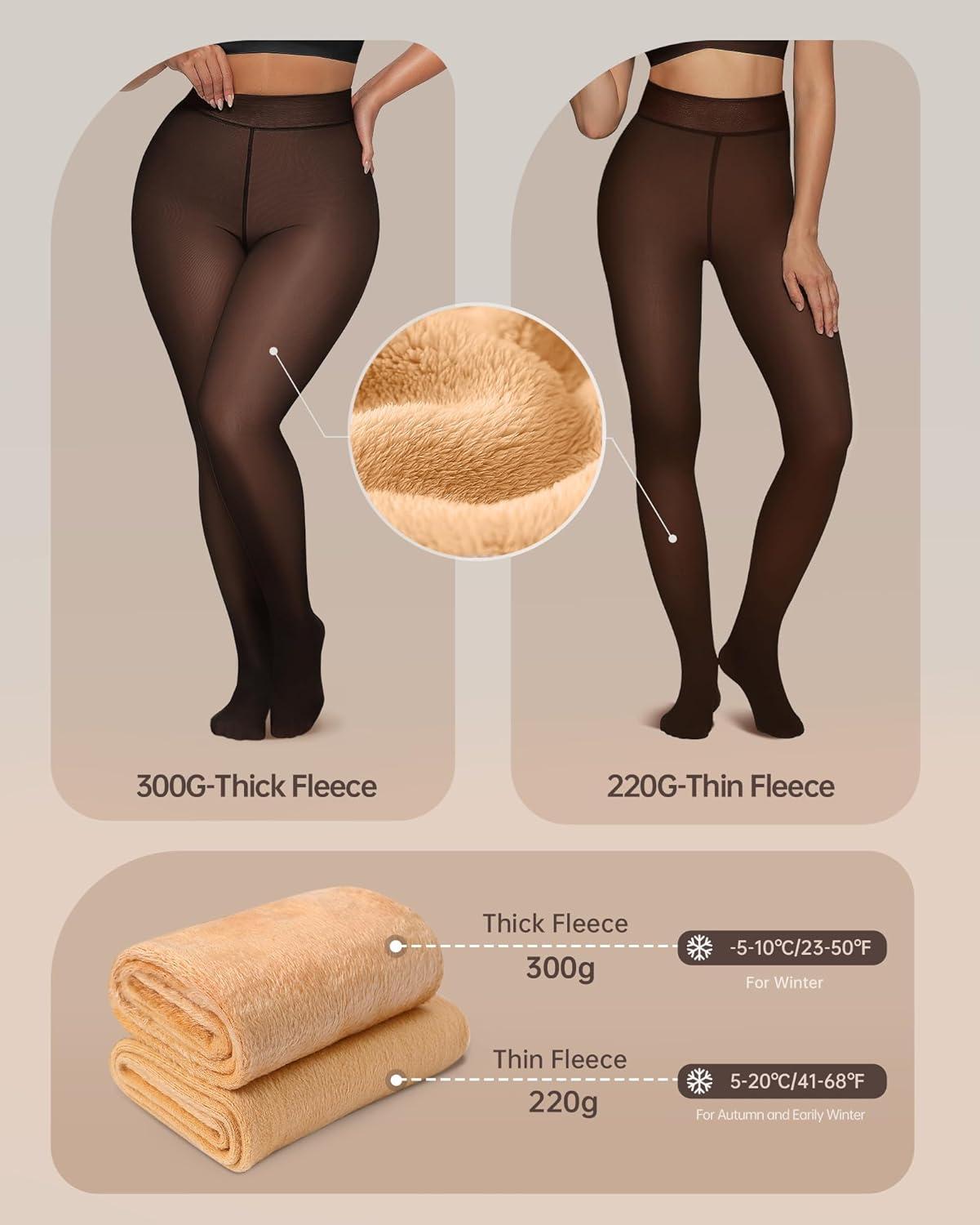 imageOEAK Womens 2 Pairs Fleece Lined Tights Leggings Sheer Fake Translucent Pantyhose Thermal High Waisted Footed Opaque Tights2 Pairs Black