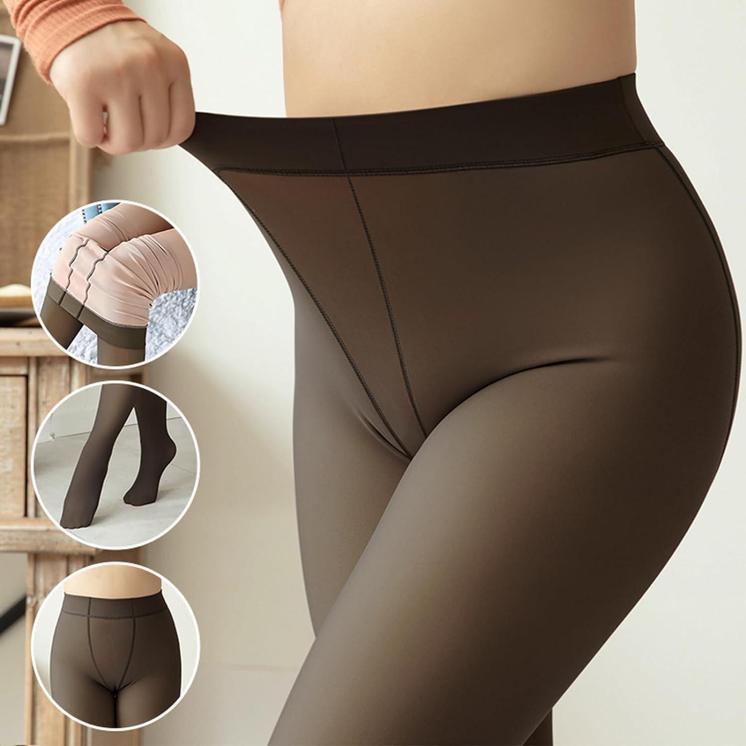 imageOEAK Womens 3 Pack Fleece Lined Tights Fake Translucent Pantyhose Thermal Opaque High Waist Legging Pants Footed Sheer TightsFake Translucent Black