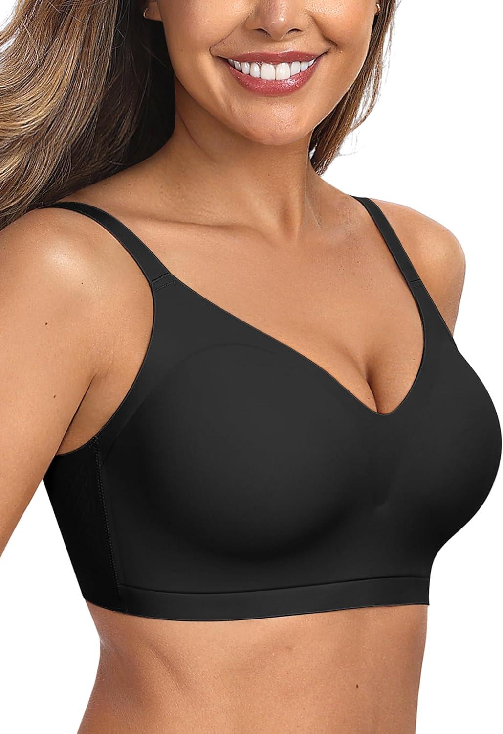 imageOEAK Womens Comfortable Bra Push Up Bras Wireless Support Lift Brassiere V Neck Full Coverage Everyday Seamless Tshirt BrasBlack