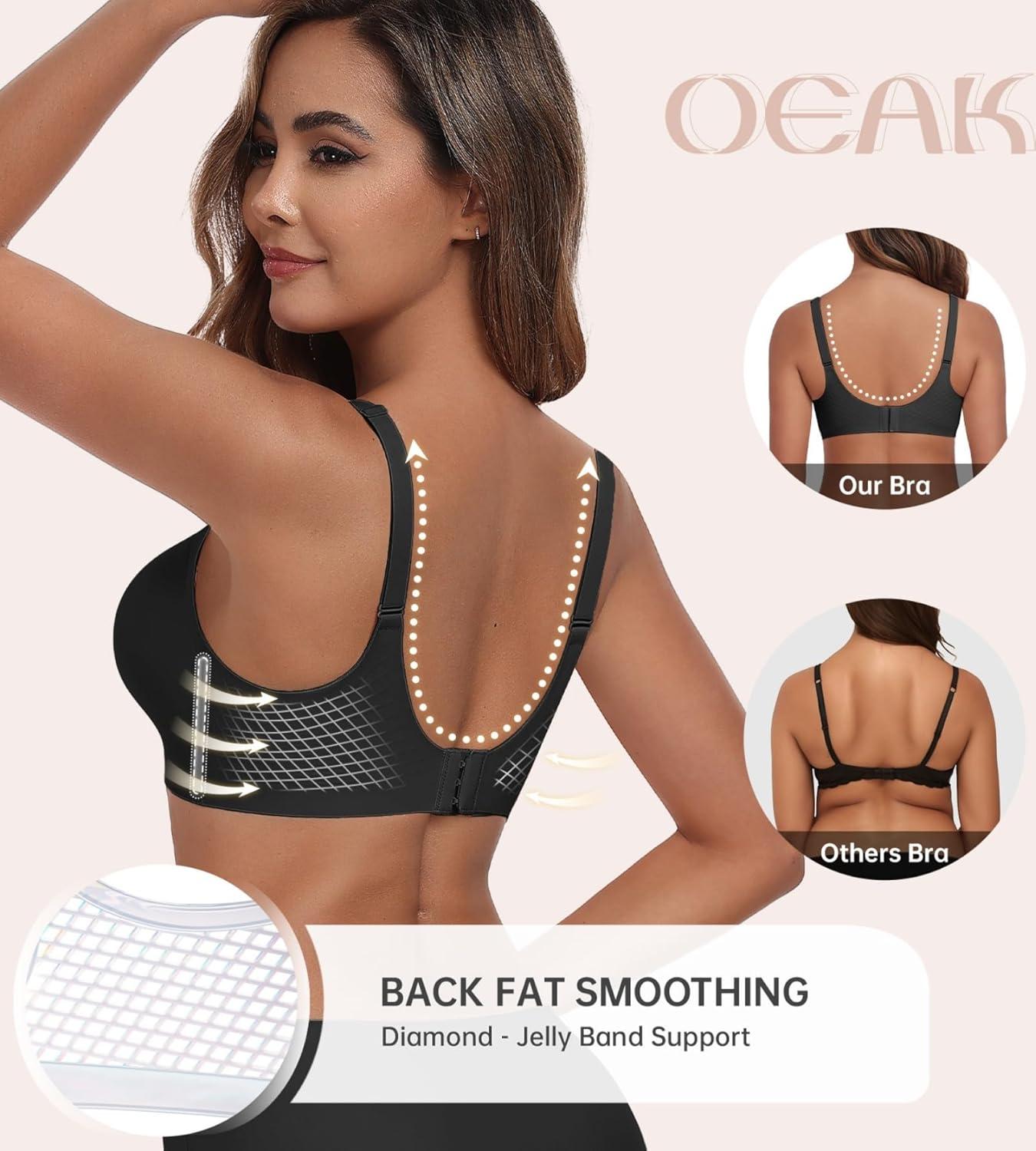 imageOEAK Womens Comfortable Bra Push Up Bras Wireless Support Lift Brassiere V Neck Full Coverage Everyday Seamless Tshirt BrasBlack