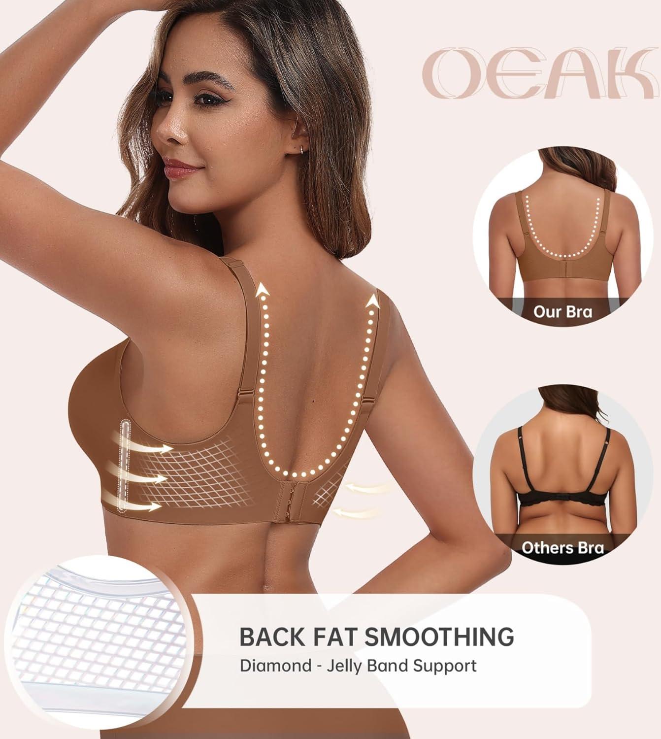 imageOEAK Womens Comfortable Bra Push Up Bras Wireless Support Lift Brassiere V Neck Full Coverage Everyday Seamless Tshirt BrasCoffee