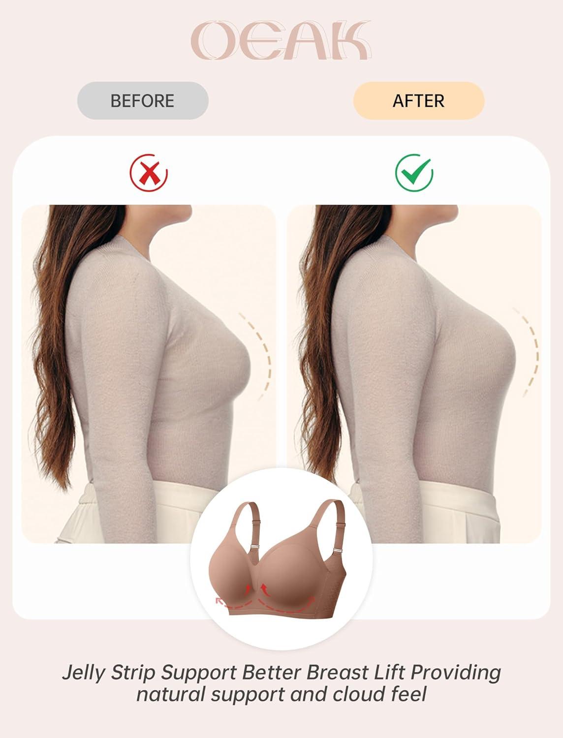 imageOEAK Womens Comfortable Bra Push Up Bras Wireless Support Lift Brassiere V Neck Full Coverage Everyday Seamless Tshirt BrasCoffee