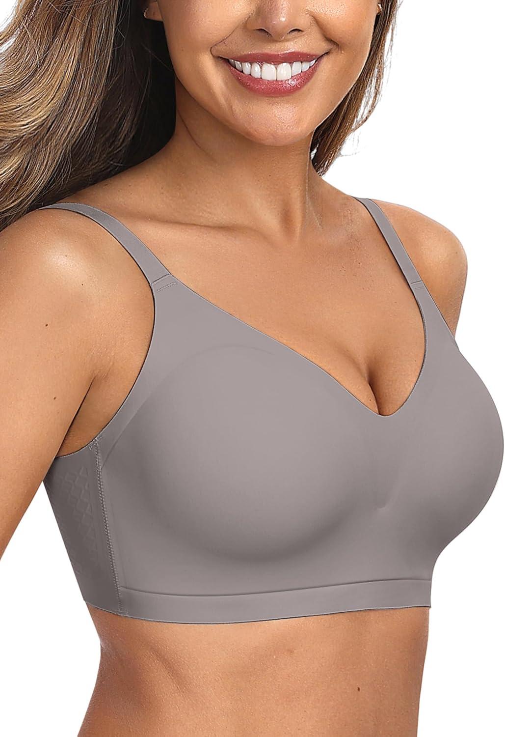 imageOEAK Womens Comfortable Bra Push Up Bras Wireless Support Lift Brassiere V Neck Full Coverage Everyday Seamless Tshirt BrasGrey