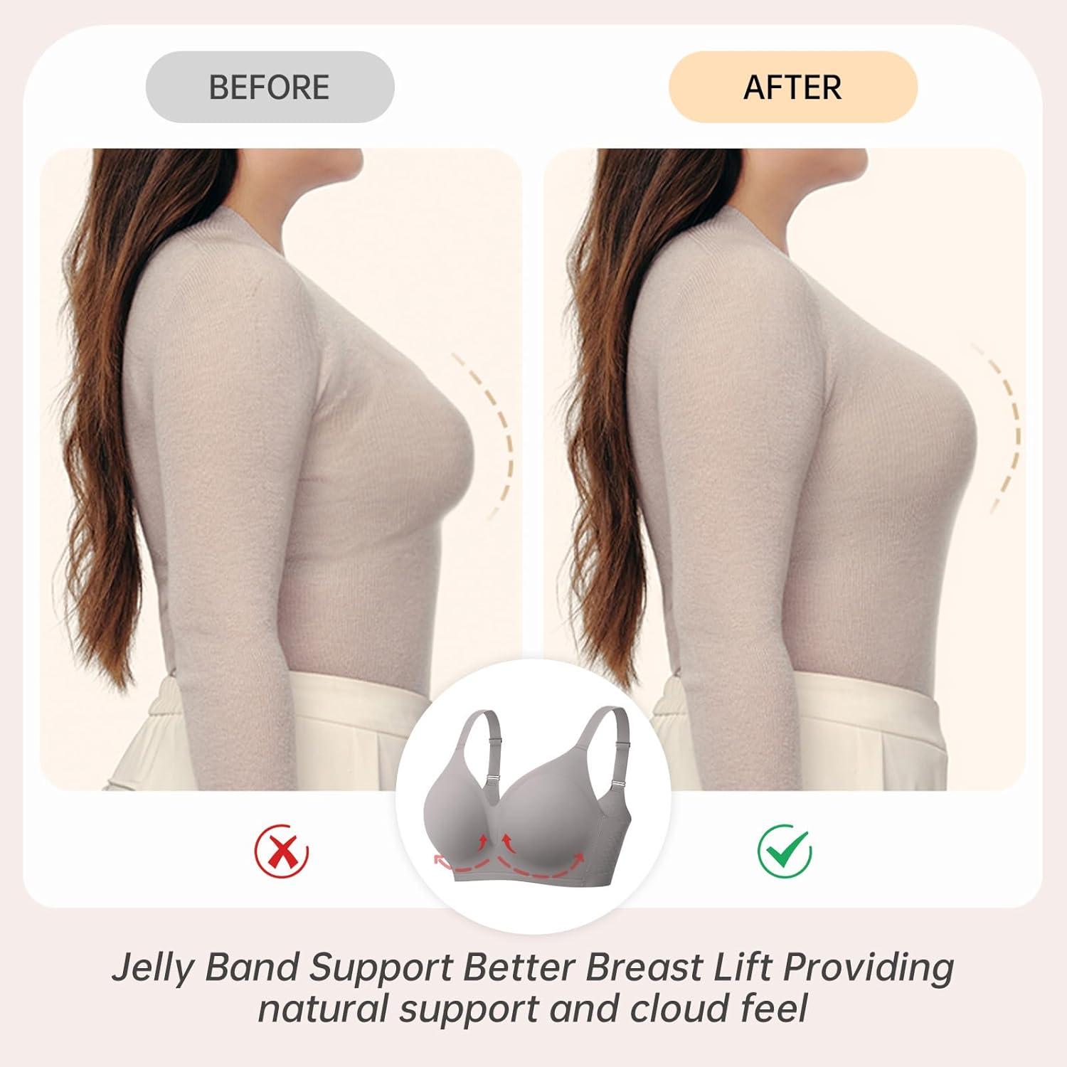 imageOEAK Womens Comfortable Bra Push Up Bras Wireless Support Lift Brassiere V Neck Full Coverage Everyday Seamless Tshirt BrasGrey