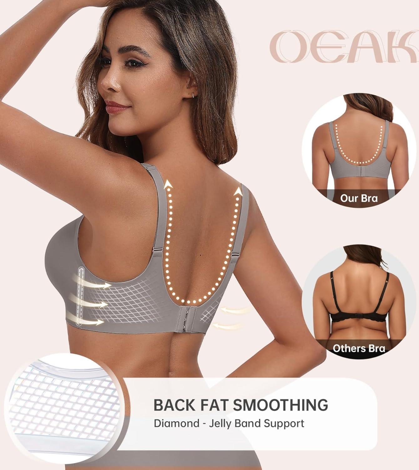 imageOEAK Womens Comfortable Bra Push Up Bras Wireless Support Lift Brassiere V Neck Full Coverage Everyday Seamless Tshirt BrasGrey