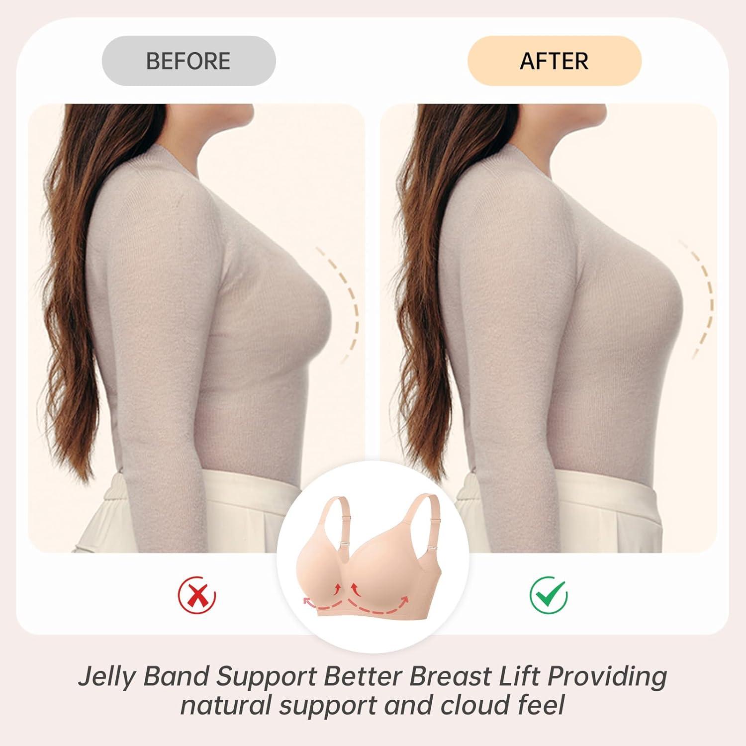 imageOEAK Womens Comfortable Bra Push Up Bras Wireless Support Lift Brassiere V Neck Full Coverage Everyday Seamless Tshirt BrasNude