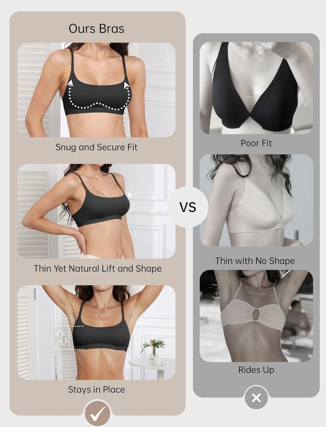 imageOEAK Womens Comfortable Bras No Underwire Cami Bra Seamless Unlined Bralettes Scoop Neck Unpadded Everyday Sports Tshirt Bra Black L