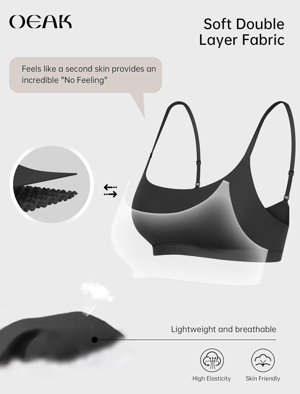 imageOEAK Womens Comfortable Bras No Underwire Cami Bra Seamless Unlined Bralettes Scoop Neck Unpadded Everyday Sports Tshirt Bra Black L