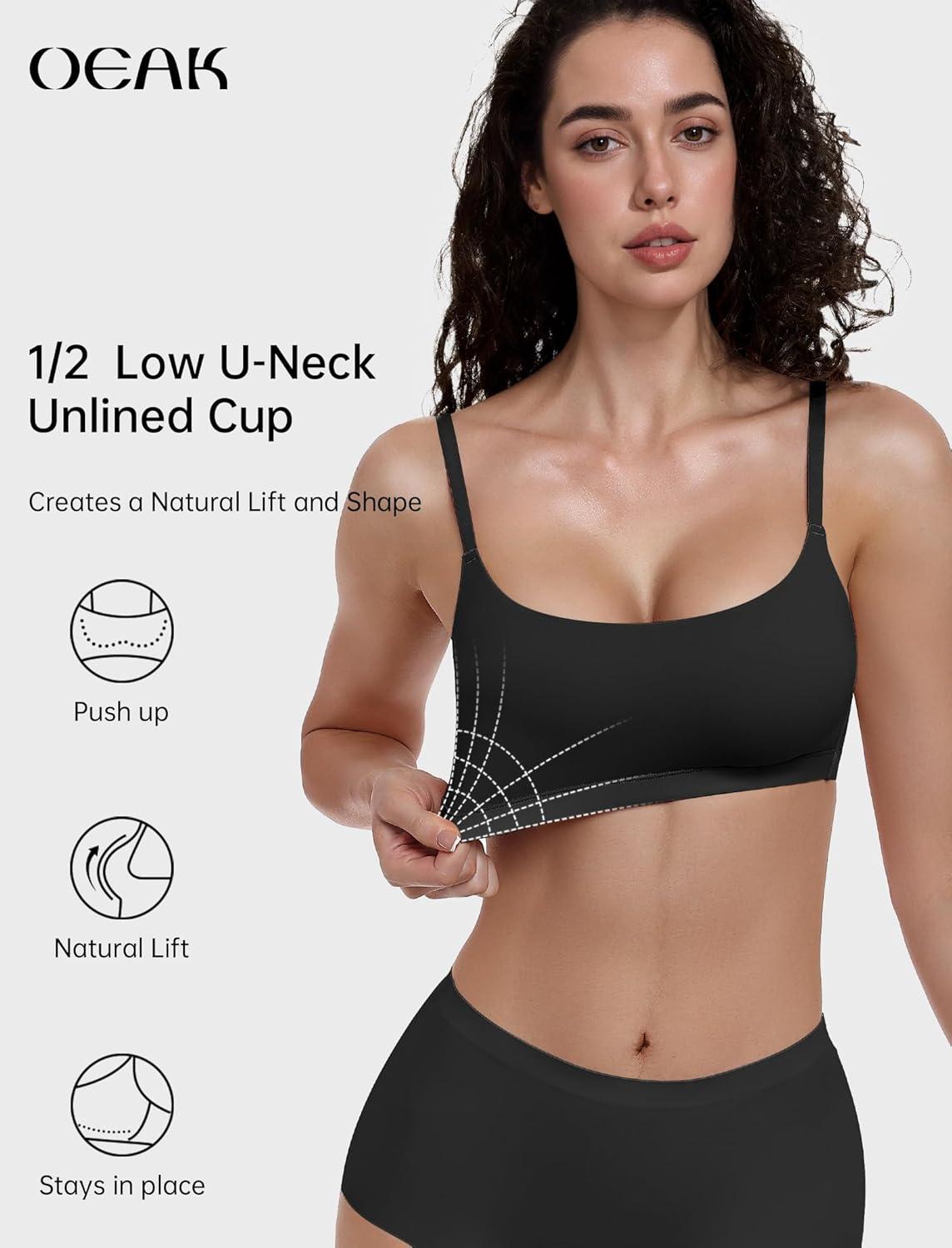 imageOEAK Womens Comfortable Bras No Underwire Cami Bra Seamless Unlined Bralettes Scoop Neck Unpadded Everyday Sports Tshirt BraBlack