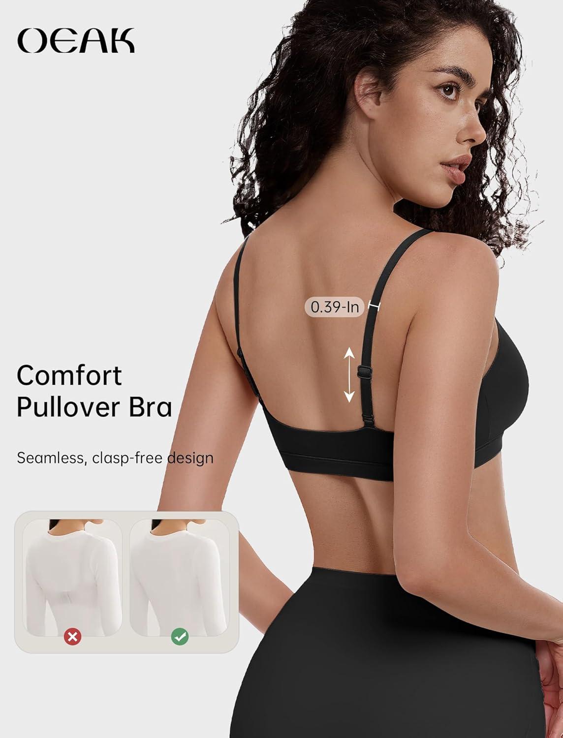 imageOEAK Womens Comfortable Bras No Underwire Cami Bra Seamless Unlined Bralettes Scoop Neck Unpadded Everyday Sports Tshirt BraBlack